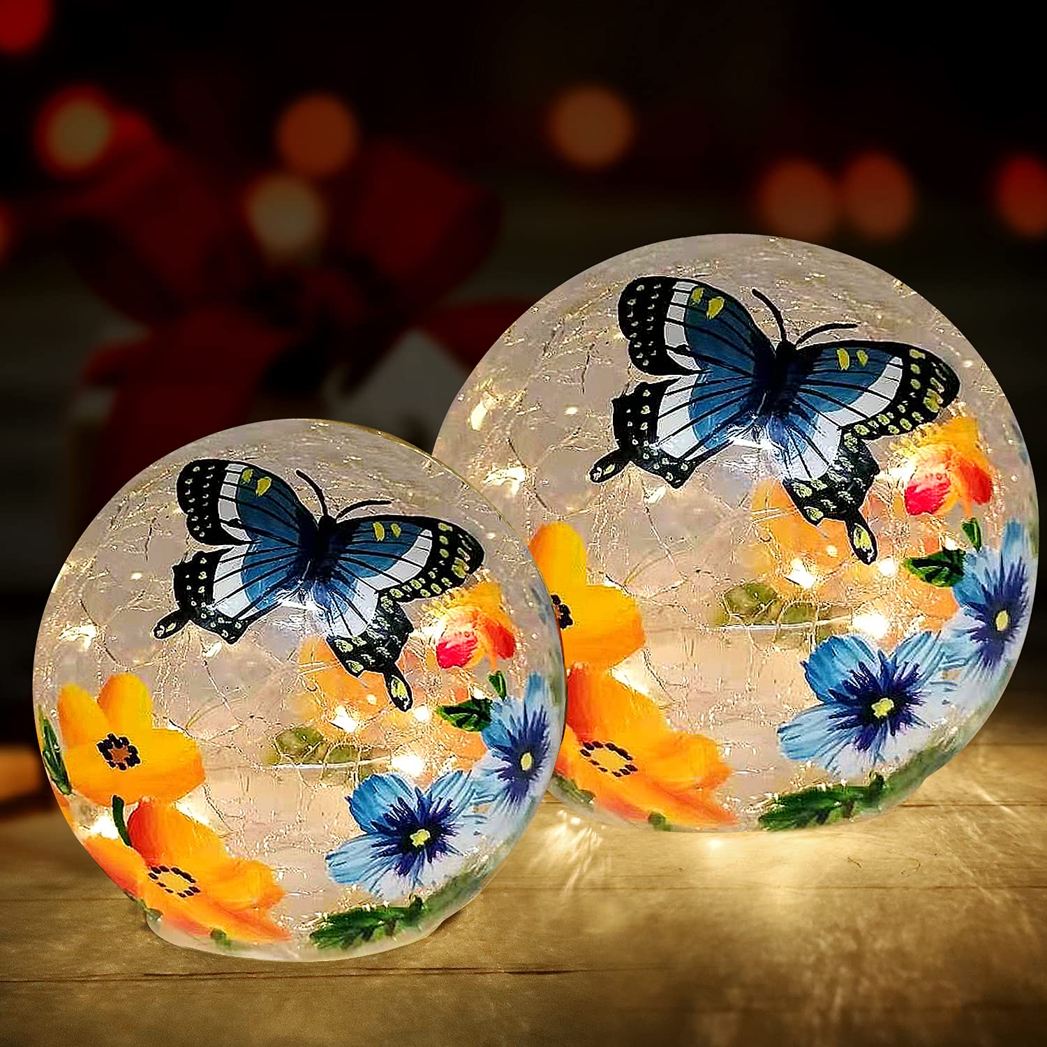 IdealXmas Glass  le Glass Ball Light LED Night Light, White, Floral Pattern, 2 Pack