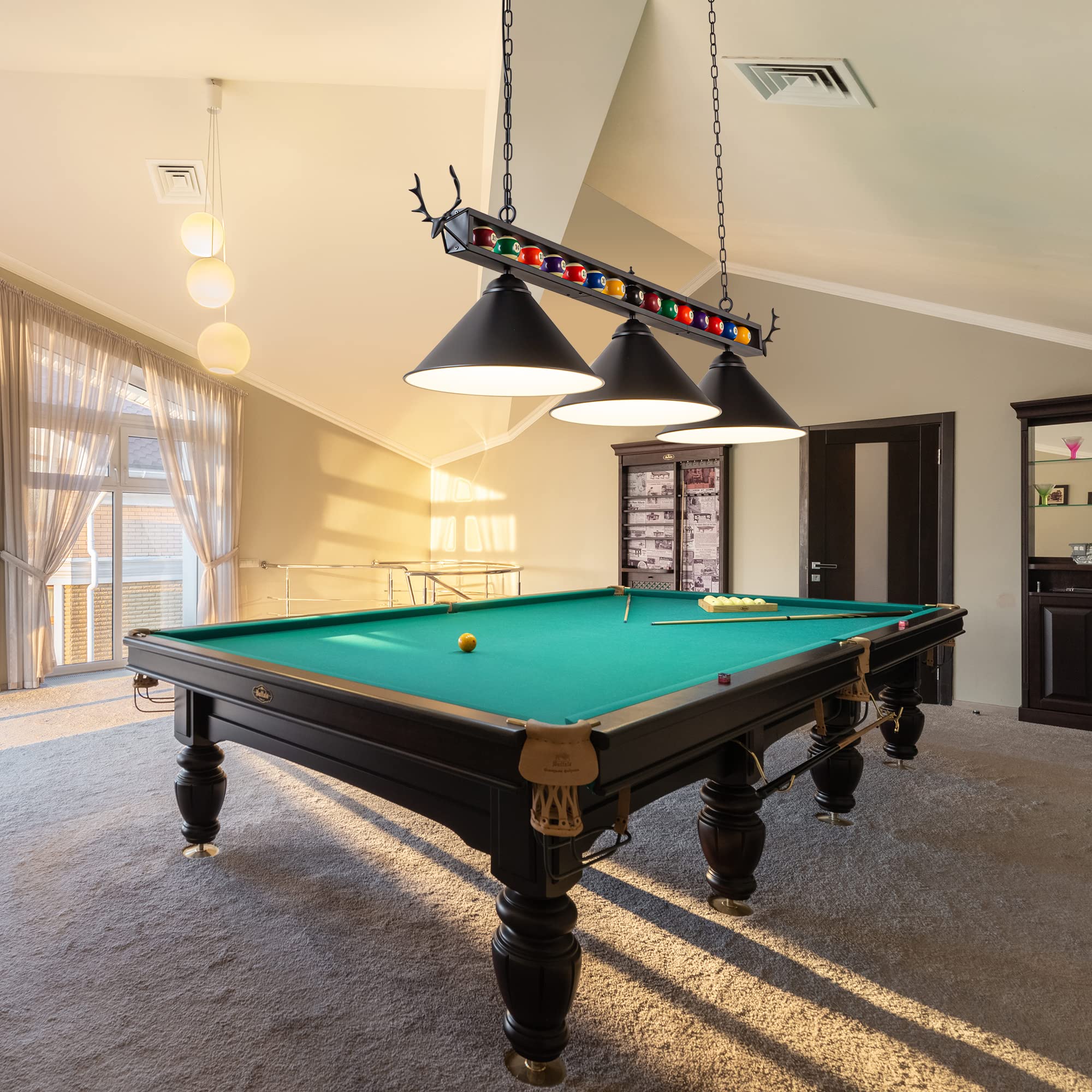 LuoliiTa 58" Pool Table Light - Black Iron Billiard Hanging Light for Game Room, Restaurant, Coffee Shop, Model L001