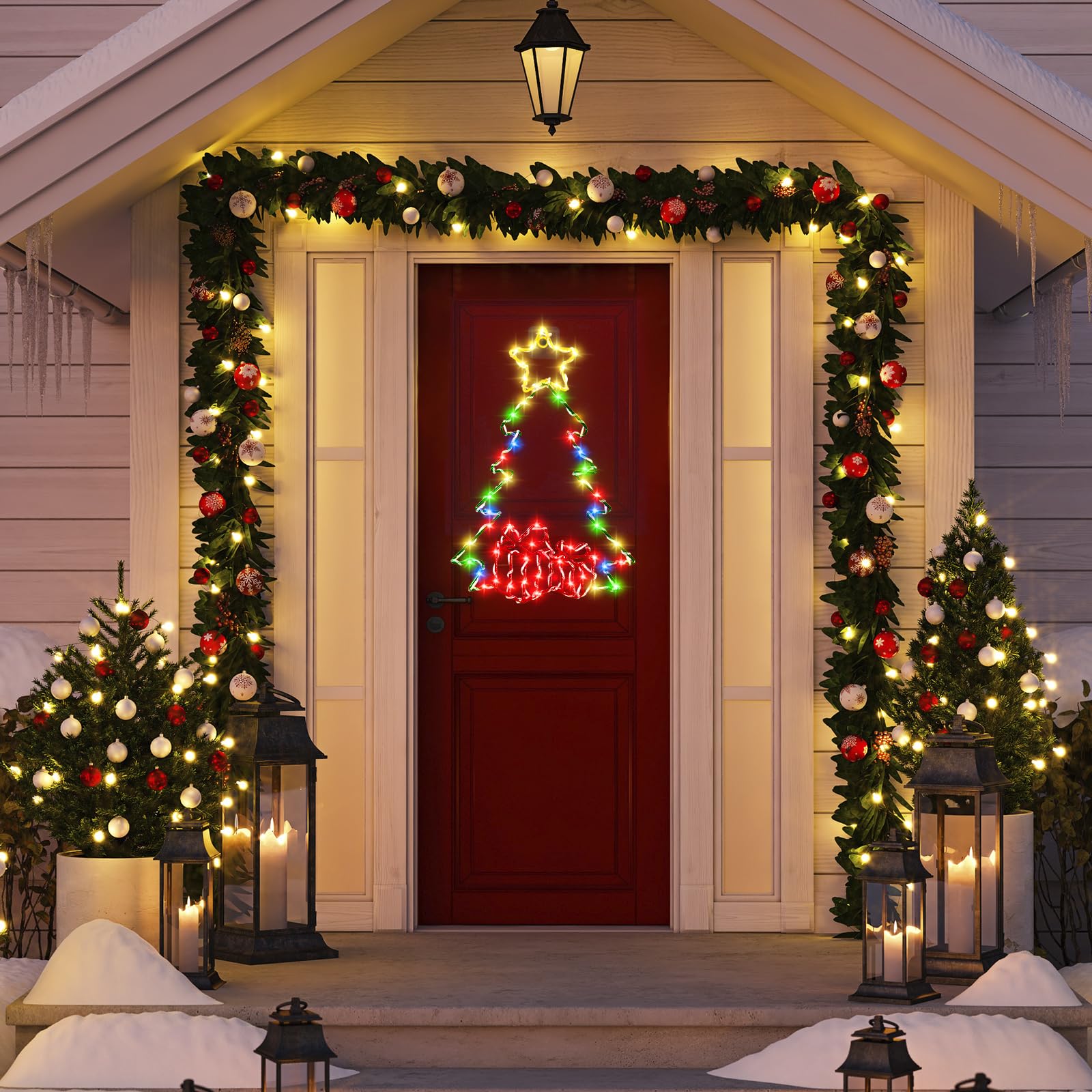 Kopotma 2Ft Large Christmas Decorations Tree Led Lights With Timer, Christmas Tree Window Silhouette Lights Decorations, Christmas Wall Window Hanging Lights For Indoor Outdoor