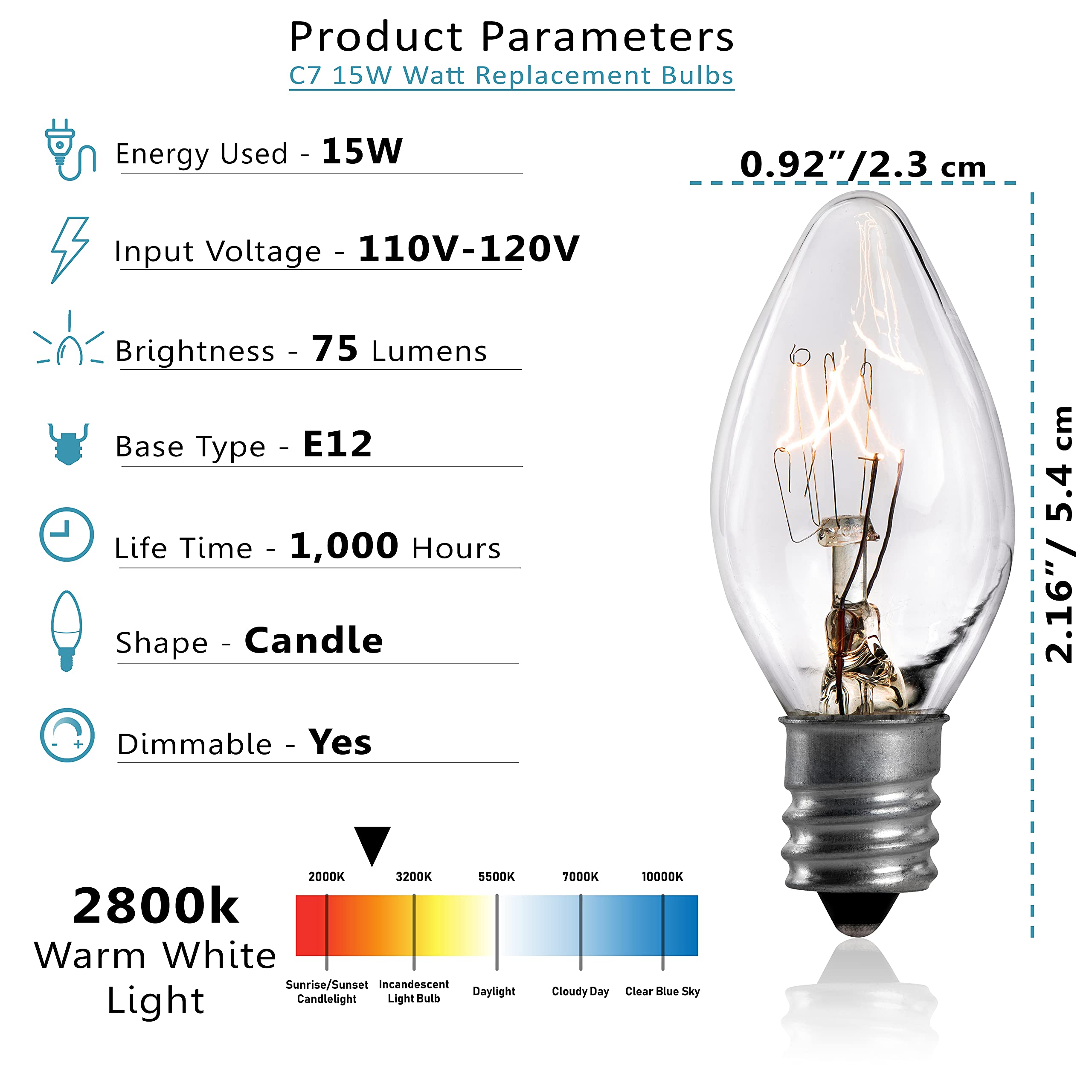 SouLight 15 Watt Replacement Bulbs for Himalayan Salt Lamps, E12 Socket, Warm White, 8 Count, Clear Glass