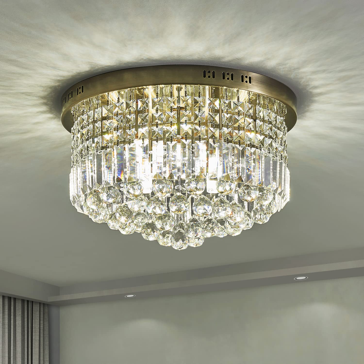 Saint Mossi 9 Light Modern Crystal Raindrop Chandelier Lighting Flush Mount LED Ceiling Light Fixture Pendant Lamp for Dining Ro