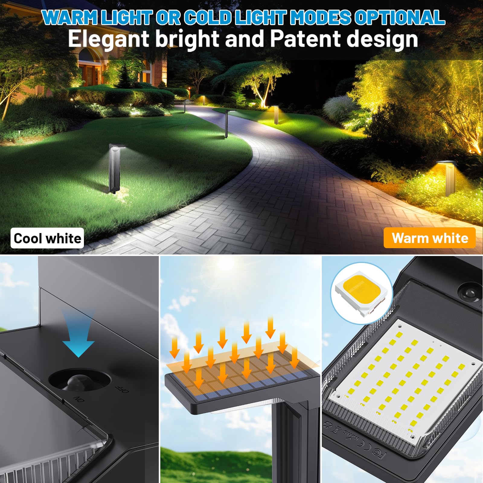 Sunvivo Solar Pathway Lights,2 Modes(Cool White Or Warm White),Bright Solar Path Lights Outdoor Waterproof,Perfect Elegant Guide Light Or Deco For Yard,Garden,Lawn,Sideway,Driveway,Walkway (2Pack)