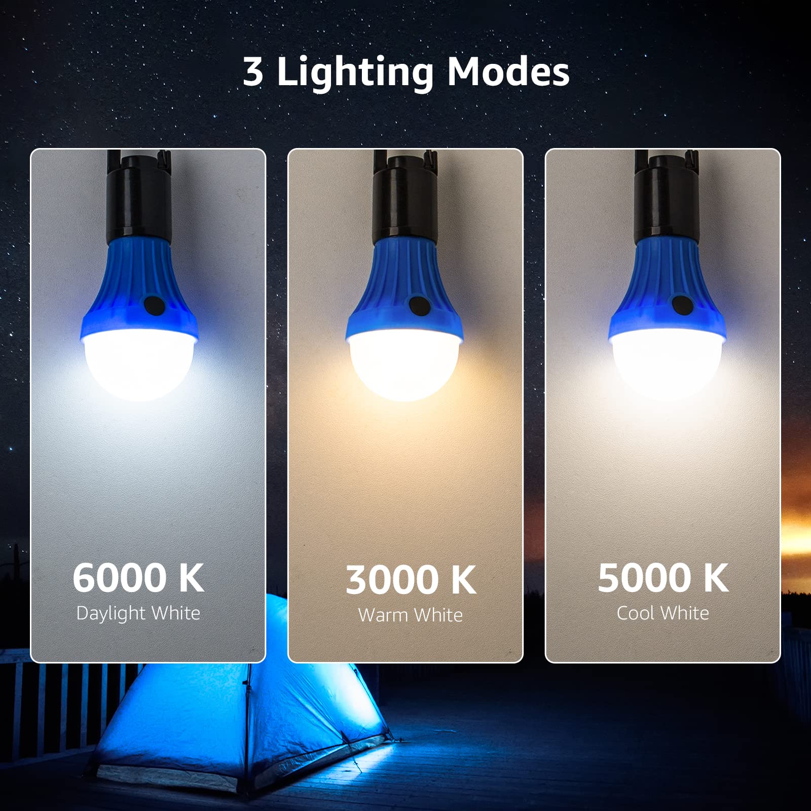 Lepro LED Camping Lantern - 3 Lighting Modes, Collapsible, Plastic, 4 Packs, 3000K Warm White, 5000K Cool White, 6000K Daylight