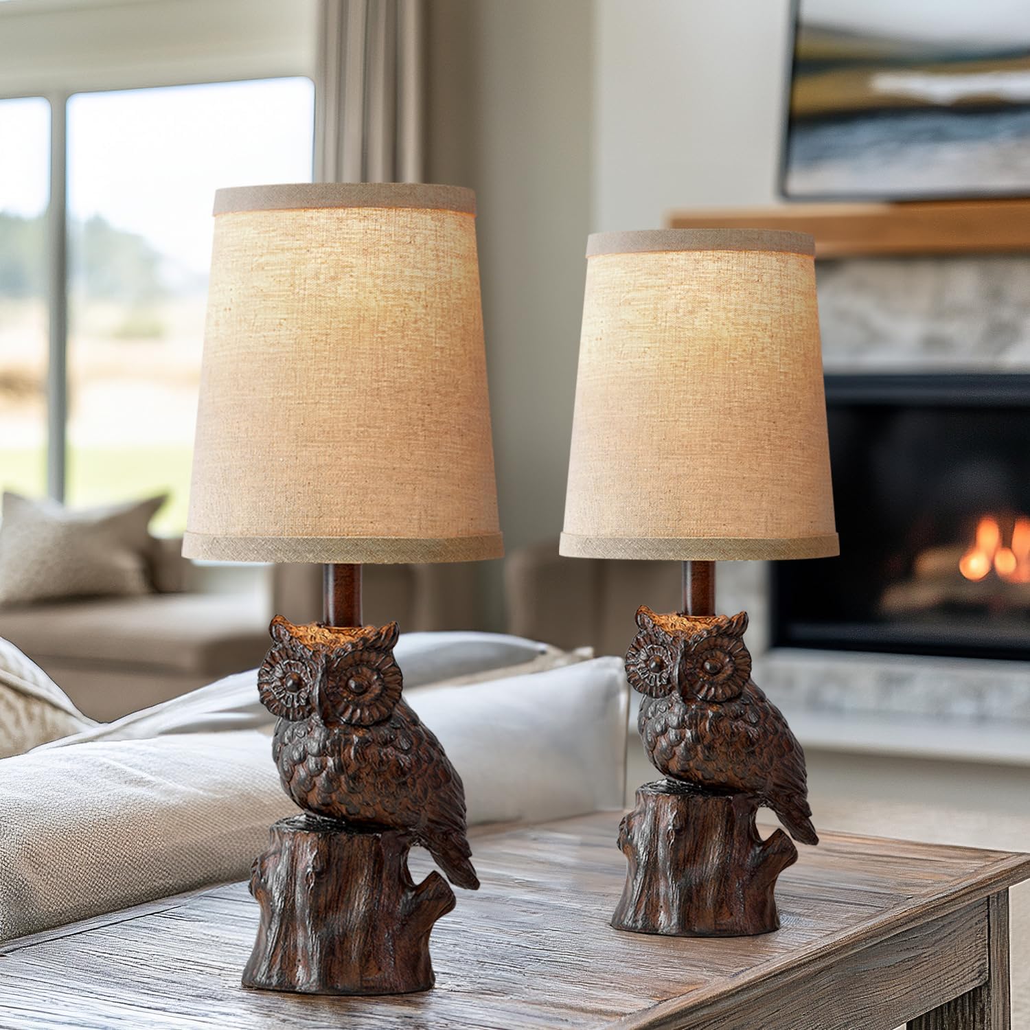 G-Safava 14.25'' Small Table Lamps Set Of 2 Table Lamps For Living Room Bedroom Owl Lamps For Home Decor Rustic Farmhouse Lamp V