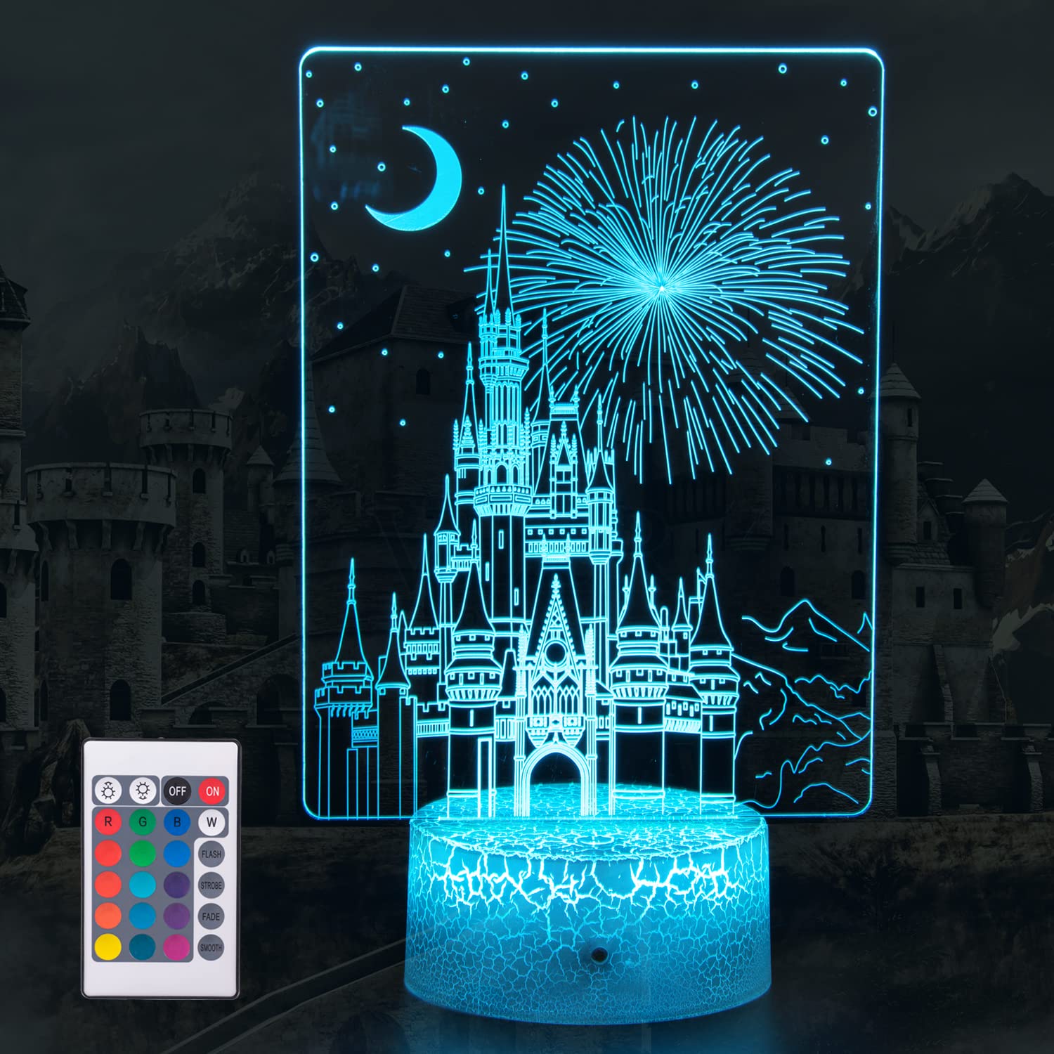 Uyeyuy Creative 3D Illusion lamp Castle Night Light with Remote & Smart Touch 7 Colors + 16 Colors Changing Dimmable Castle Kids