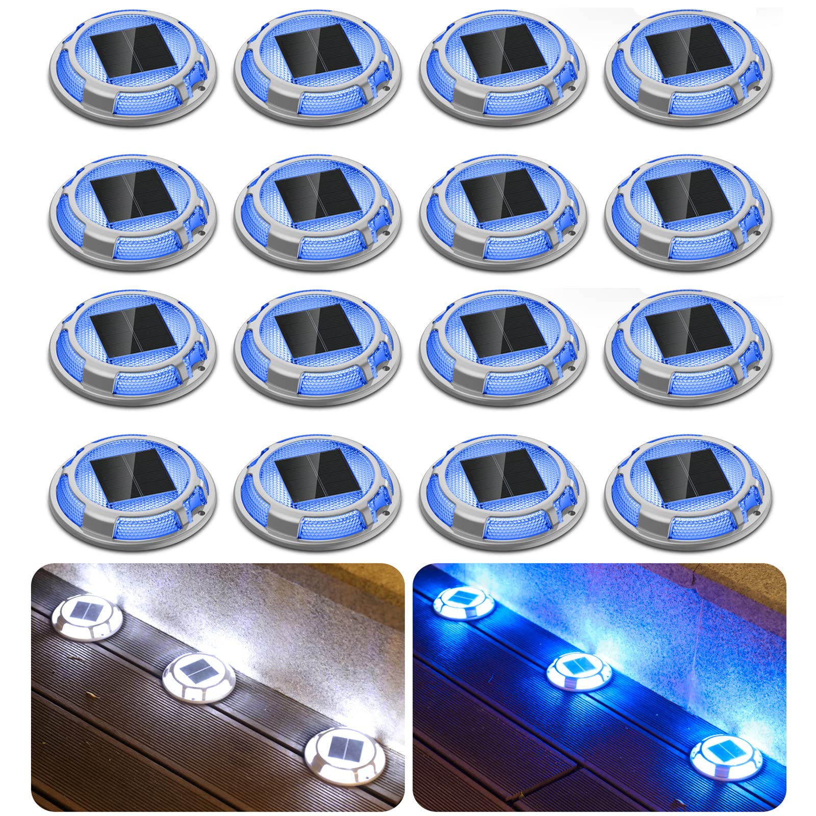 FabStyl Solar Driveway Lights Dock Lights Waterproof 16 Pack, 2 Colors in 1 Outdoor LED Solar Deck Lights, Solar Powered Walk Wa