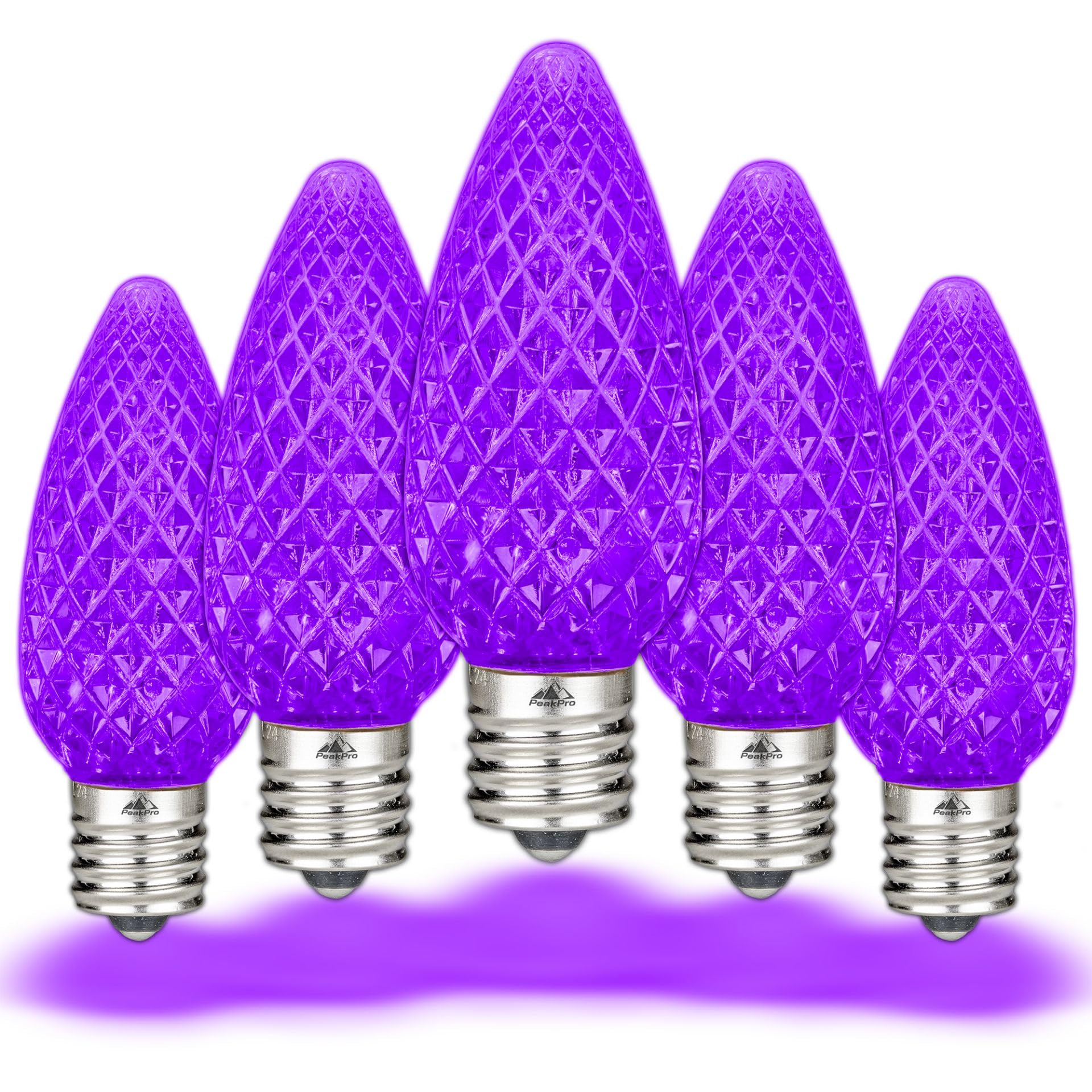 Novelty Lights 25PK C9 LED Diamond Faceted Ultra Bright Dimmable Indoor/Outdoor Christmas Light Replacement Bulbs (Purple)