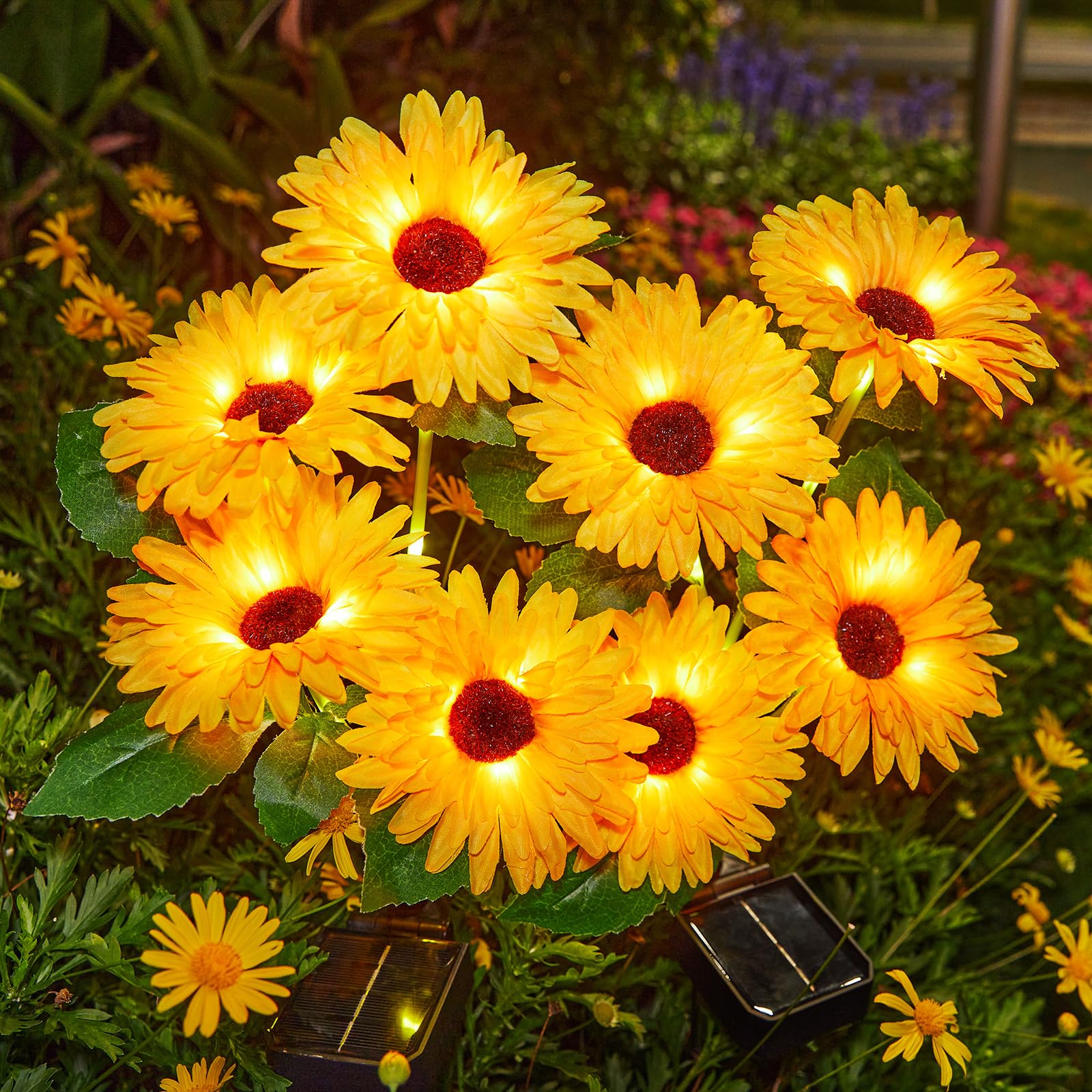 WdtPro 4 Pack Solar Garden Lights, Yellow Daisy Flowers, Waterproof, Model TFL013
