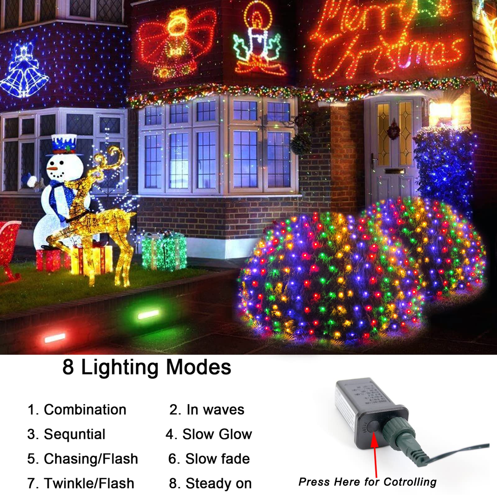 Oycbuzo 360Led Colorful Christmas Net Lights, 21Ft X 5Ft Connectable String Mesh Lights 8 Modes, Waterproof Christmas Lights Out