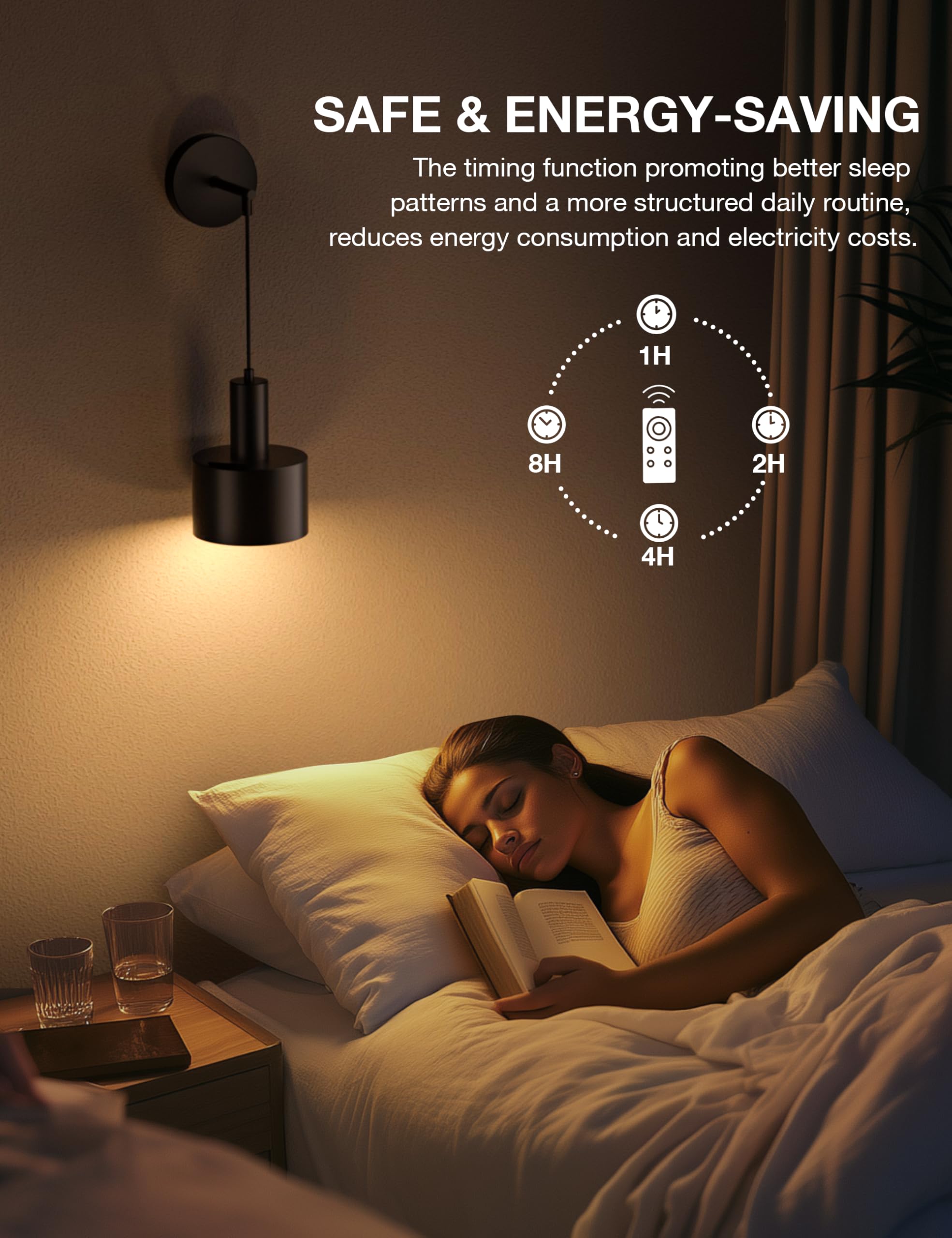 NIORSUN Battery Operated Wall Sconce Set of 2, Black, Wireless Rechargeable, Dimmable Bulbs, Remote Control, 5200mAh, Model 16201LGTF