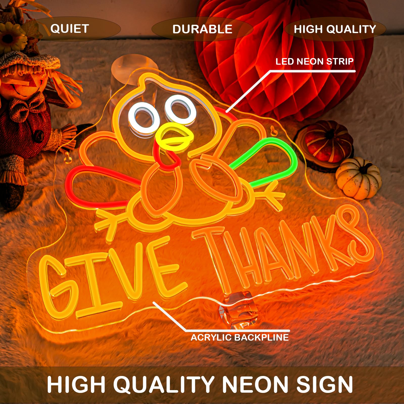 Dreamfort Thanksgiving Turkey Neon Sign Festive Led Wall Decor For Holiday Dining  Autumn Parties & Fall Home Decor  Usb-Powered With Adjustable Brightness  Seasonal Turkey Design