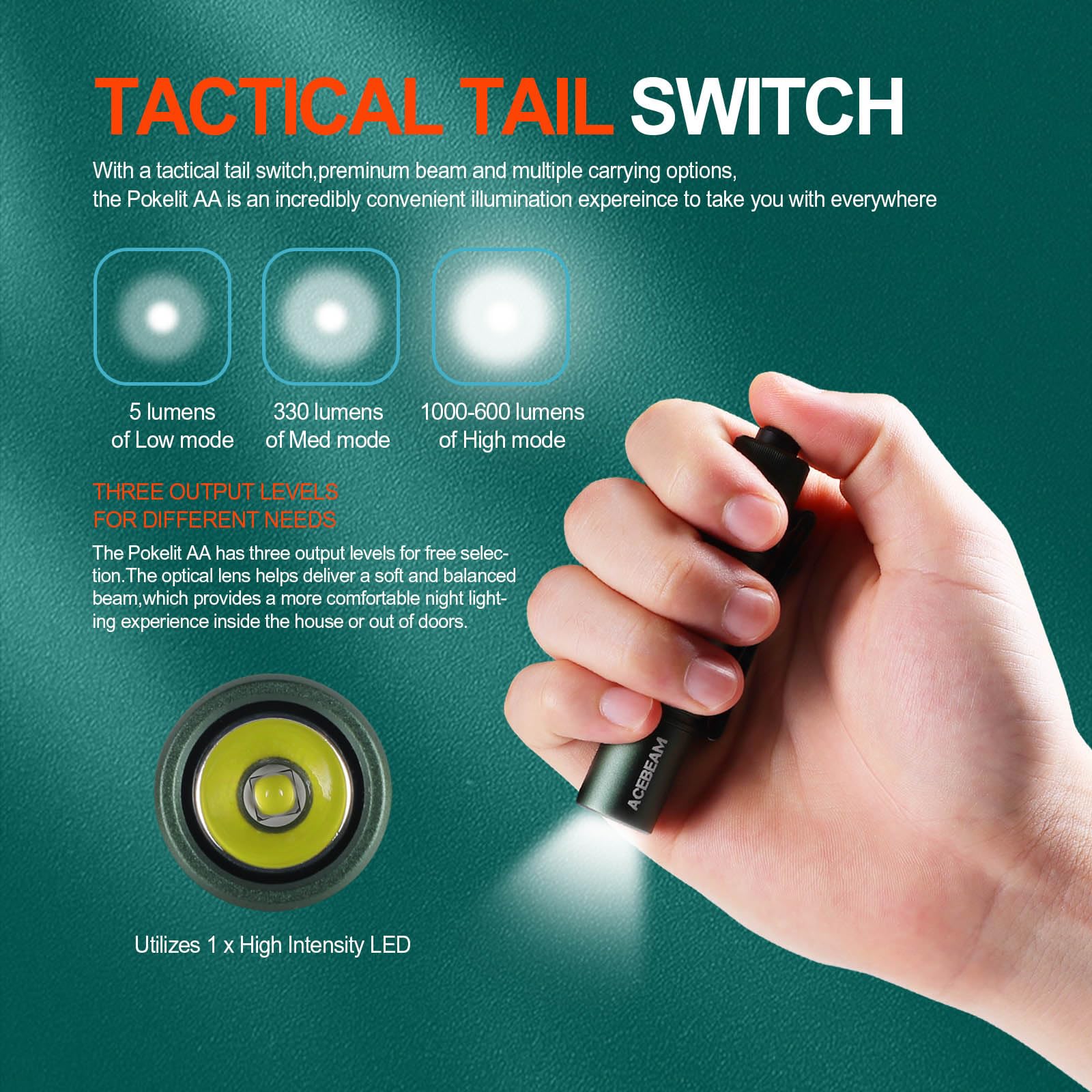 ACEBEAM Pokelit AA Mini Flashlight, 1000 Lumens, Green, EDC Pocket LED Light for Camping and Everyday Use