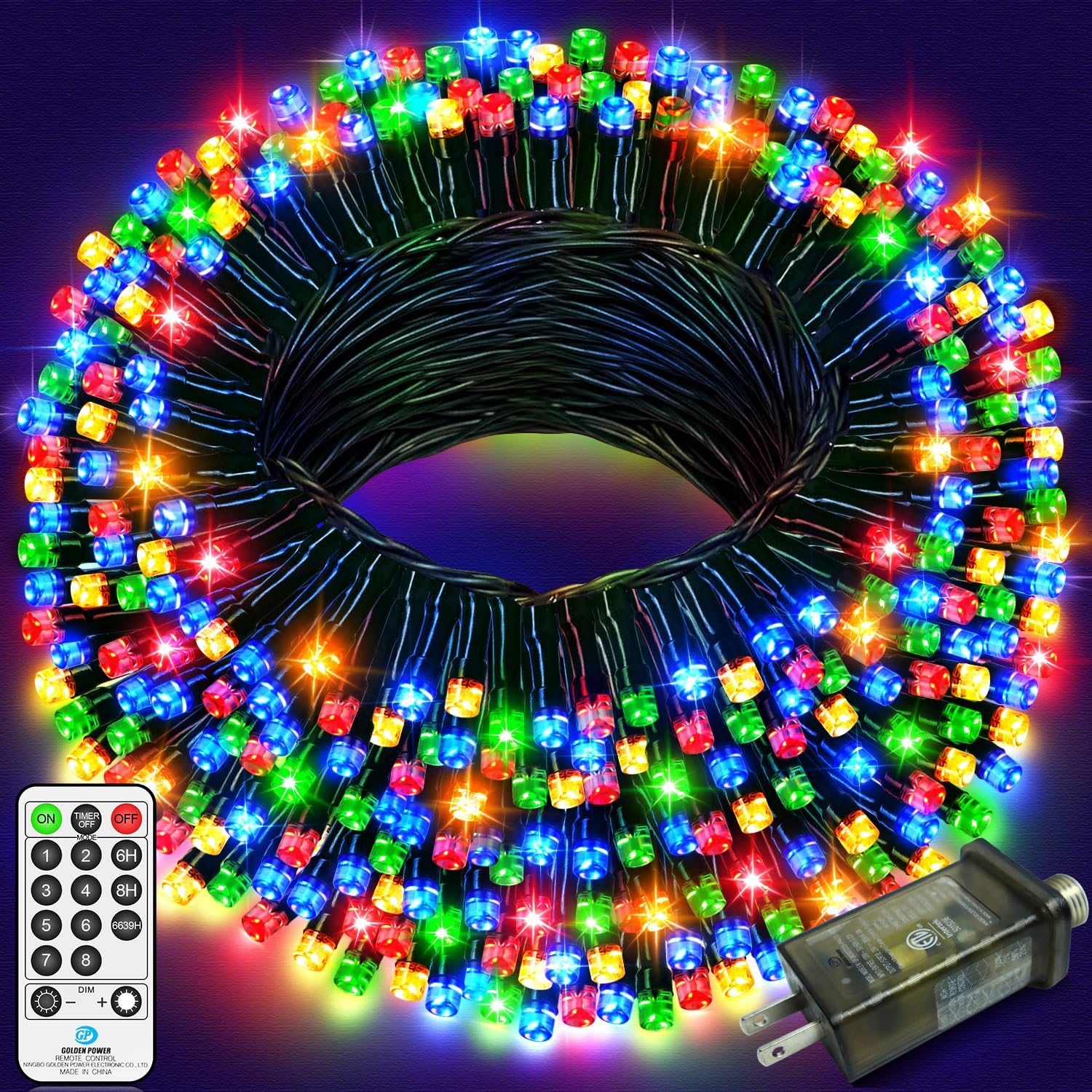 ROADAYLY Christmas Lights 500 LED 196FT Waterproof with Timer 8 Modes Multicolor Green Wire Model DAOYI02-MNO02-DAOYI