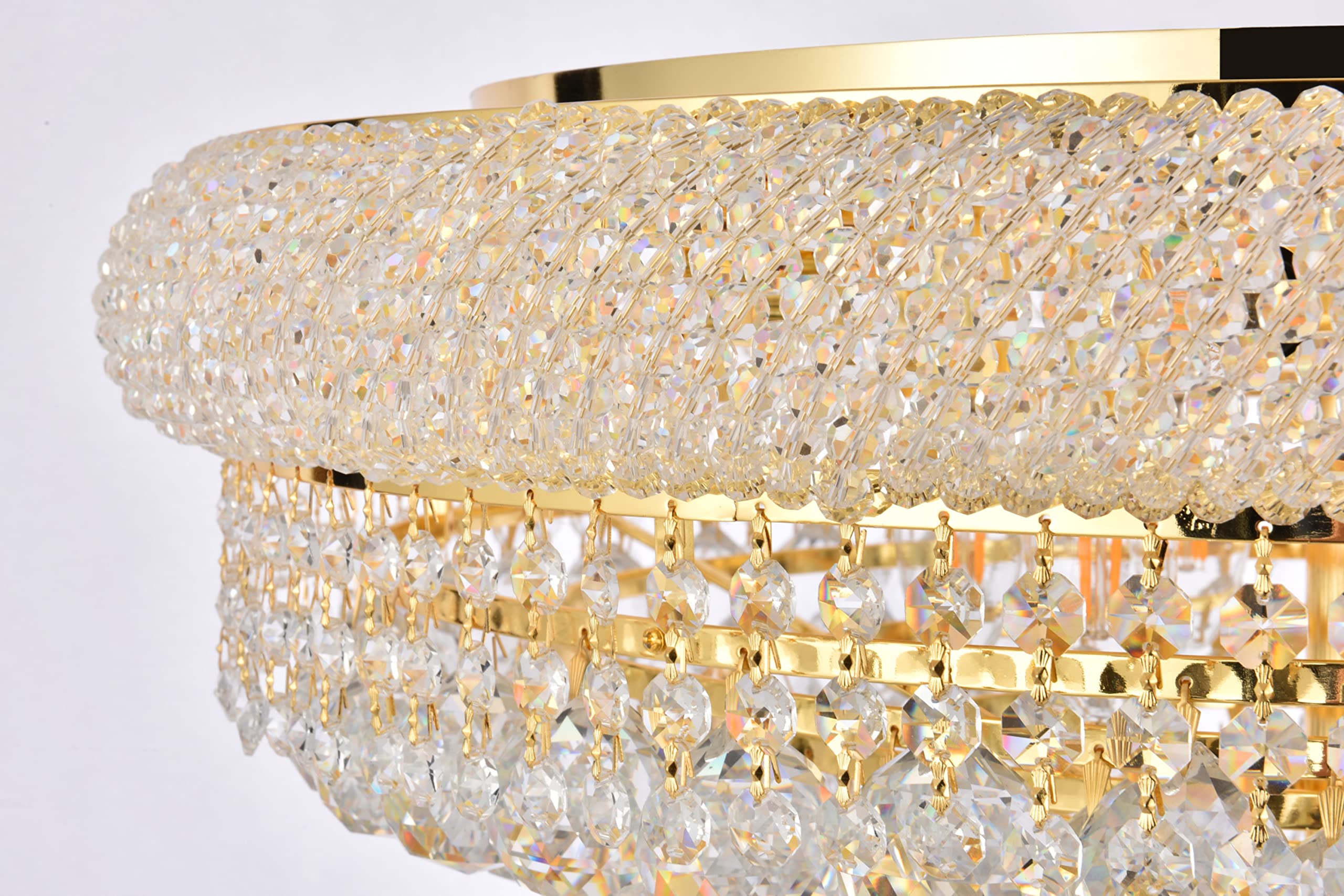 Elegant Lighting 1800F24C/Rc Primo Collection 12-Light Flush Mount Royal Cut Crystals With Chrome Finish