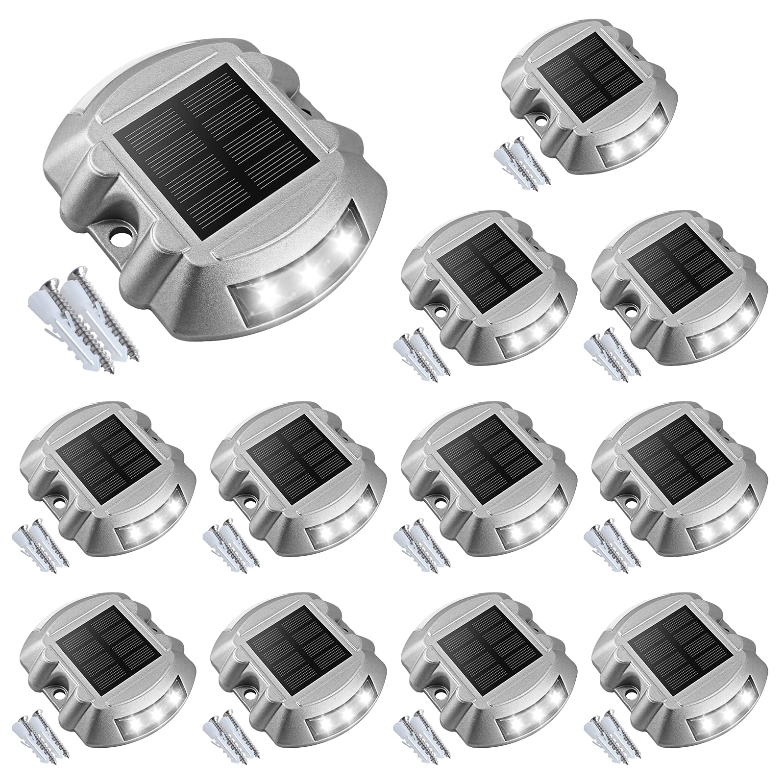 VOLISUN Solar Deck Lights, 12-Pack IP67 Waterproof LED Outdoor Step Lights, White, Model VLSOL6720US
