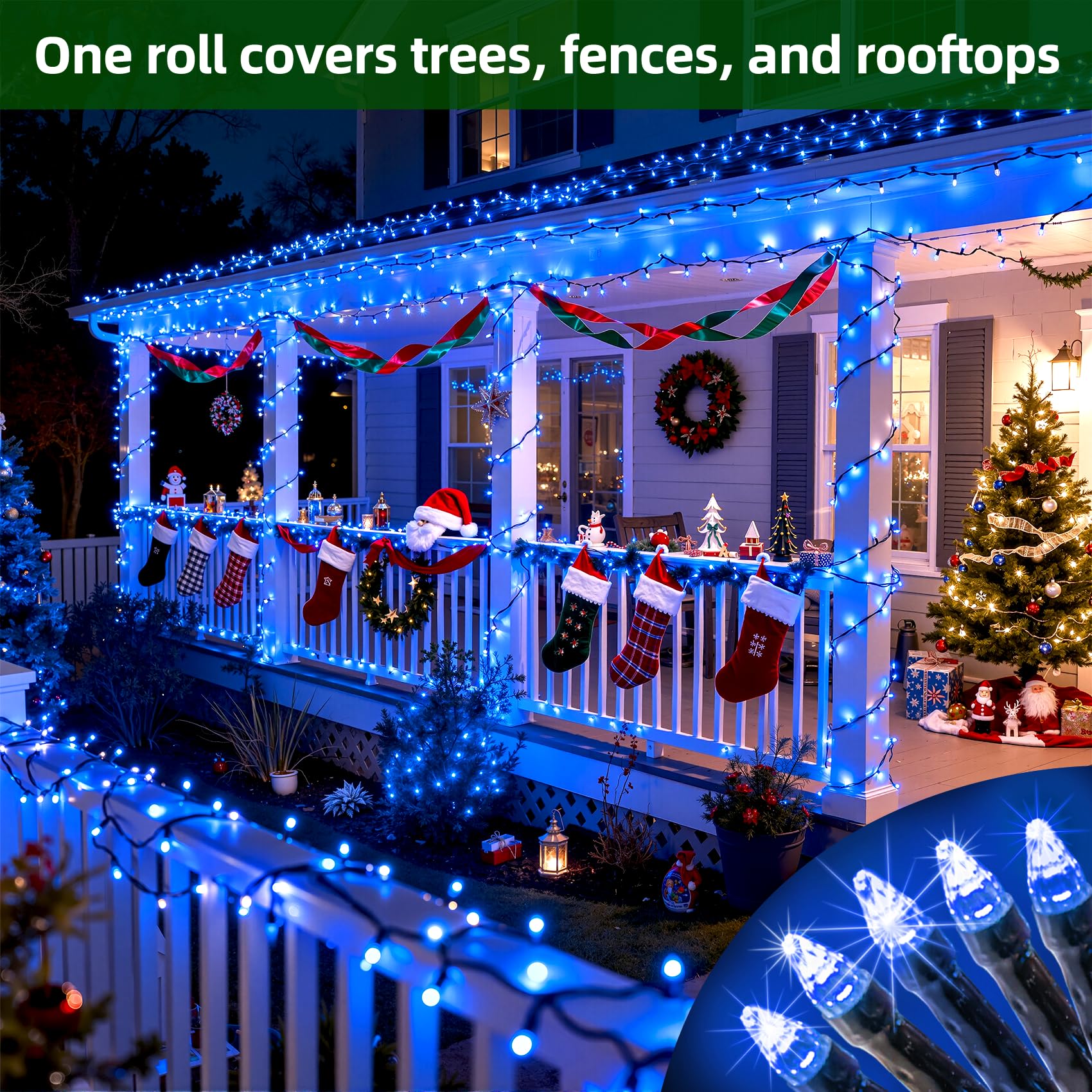 Quhuatu 750 Led 240Ft Christmas Lights Outdoor 12 Lighting Modes Christmas String Lights With Timer  Dimmable Blueled Stringlightswaterproof For Yard Tree Wedding Party Holiday Decor Blue
