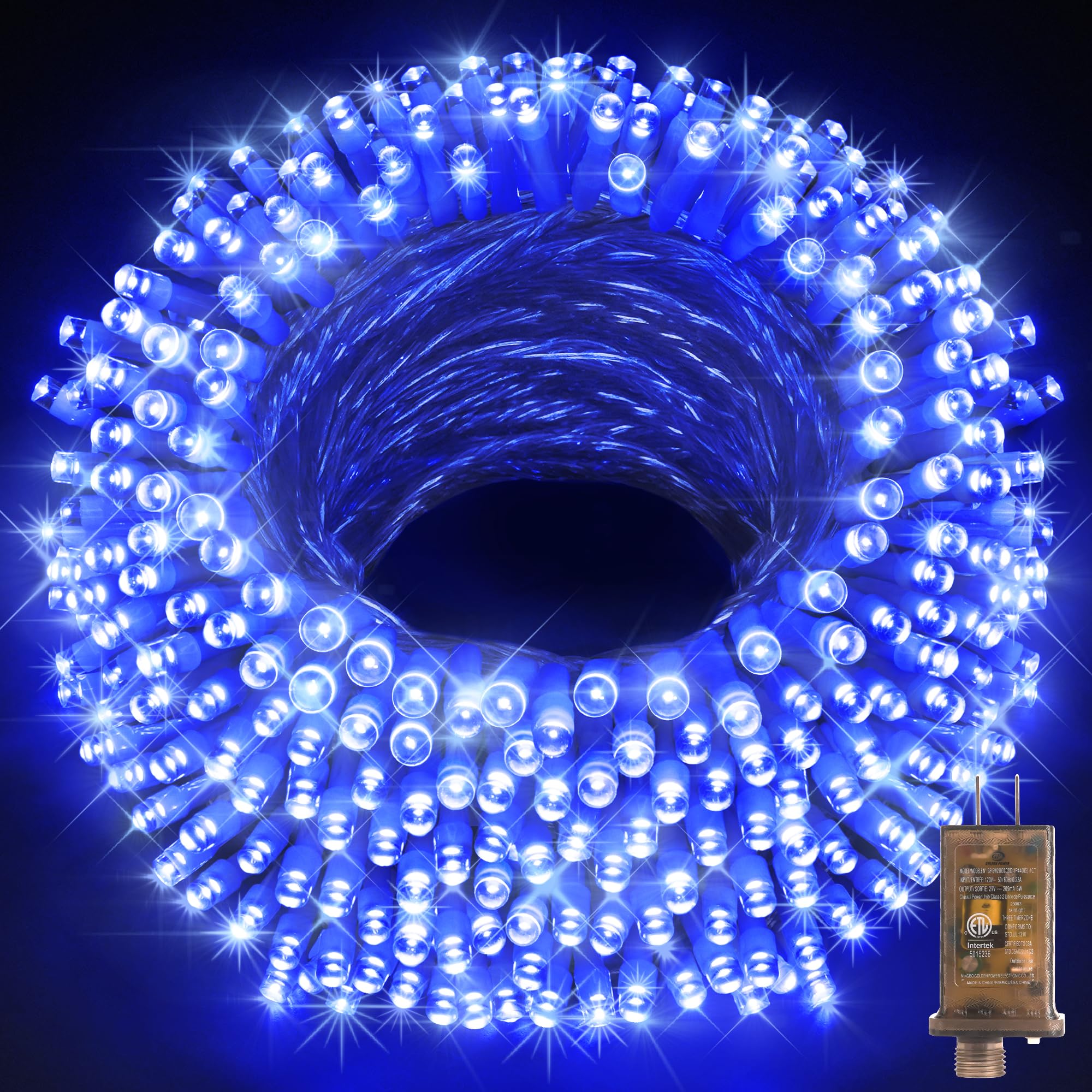 KNONEW Christmas String Lights, 600FT 1500 LED, Waterproof, 8 Modes, Dimmable, Blue, Model KN-1000-LIG168-01