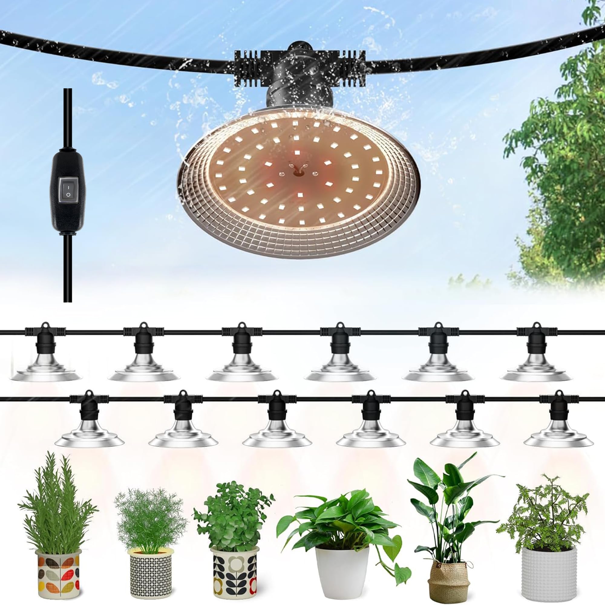 Danshinro Outdoor LED Grow Light, Waterproof String Plant Growing Light, 41 FT Full Spectrum Growth Light, Suitable for Garden, 
