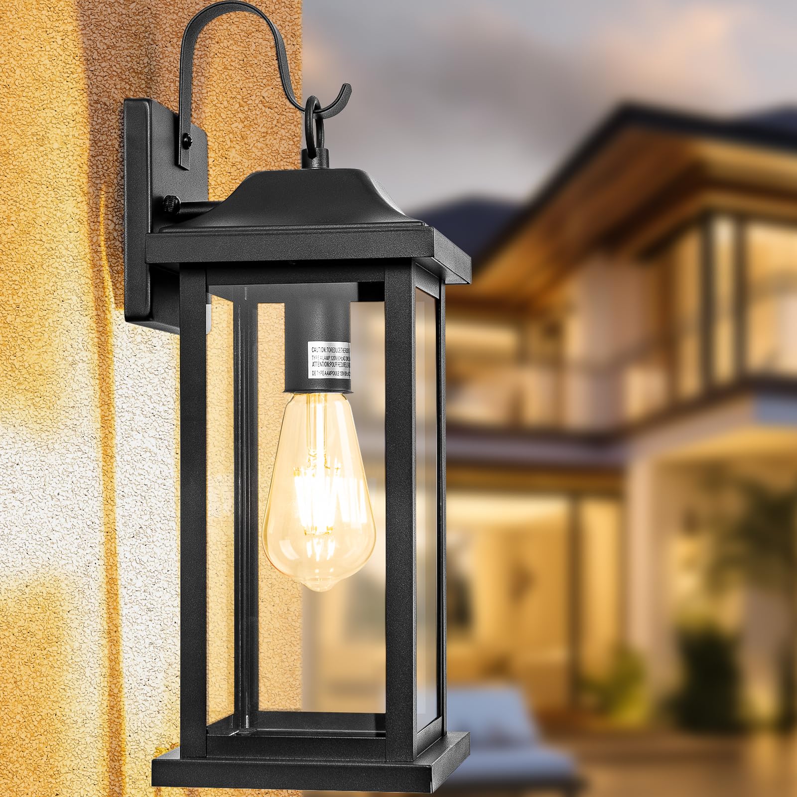 Roravilila Large Black Outdoor Wall Light 17 Inch, Exterior Light Fixture with IP65 Waterproof Clear Glass, Modern Outside Wall 