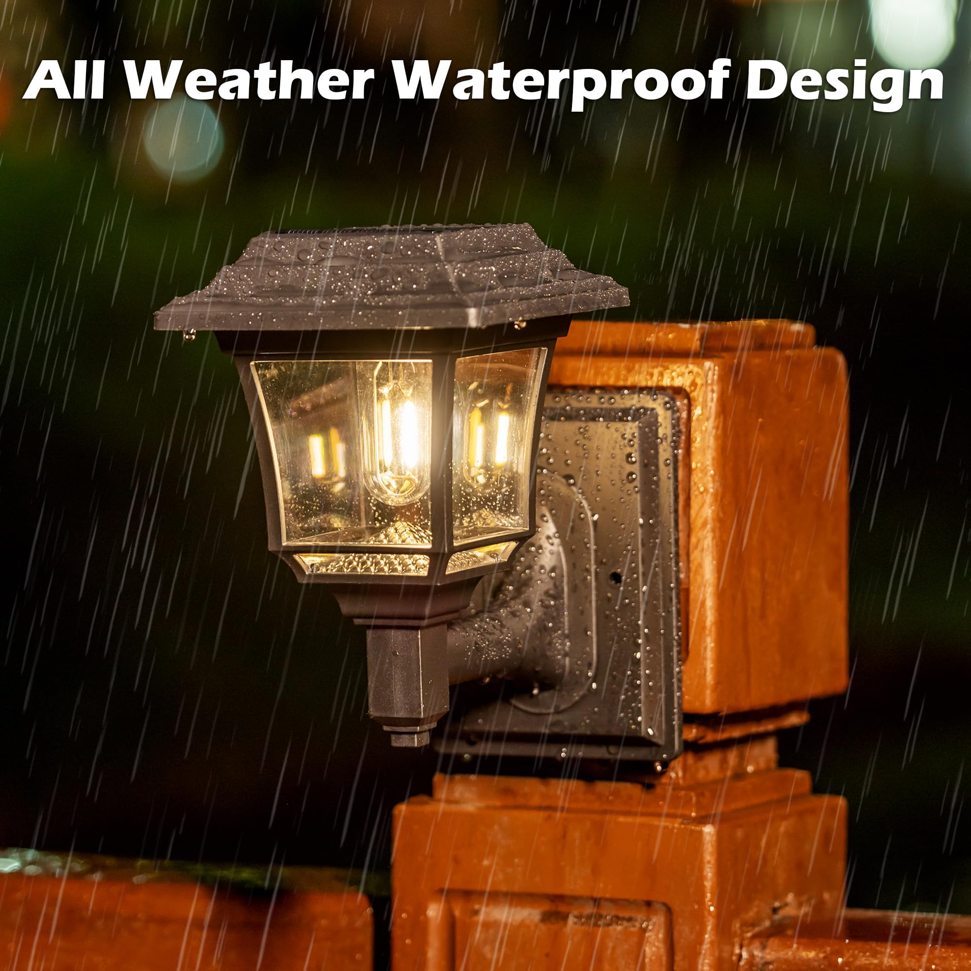 LeiDrail Solar Fence Lights, Edison Bulb, Waterproof LED, Warm/Cold White, 4 Pack, Black