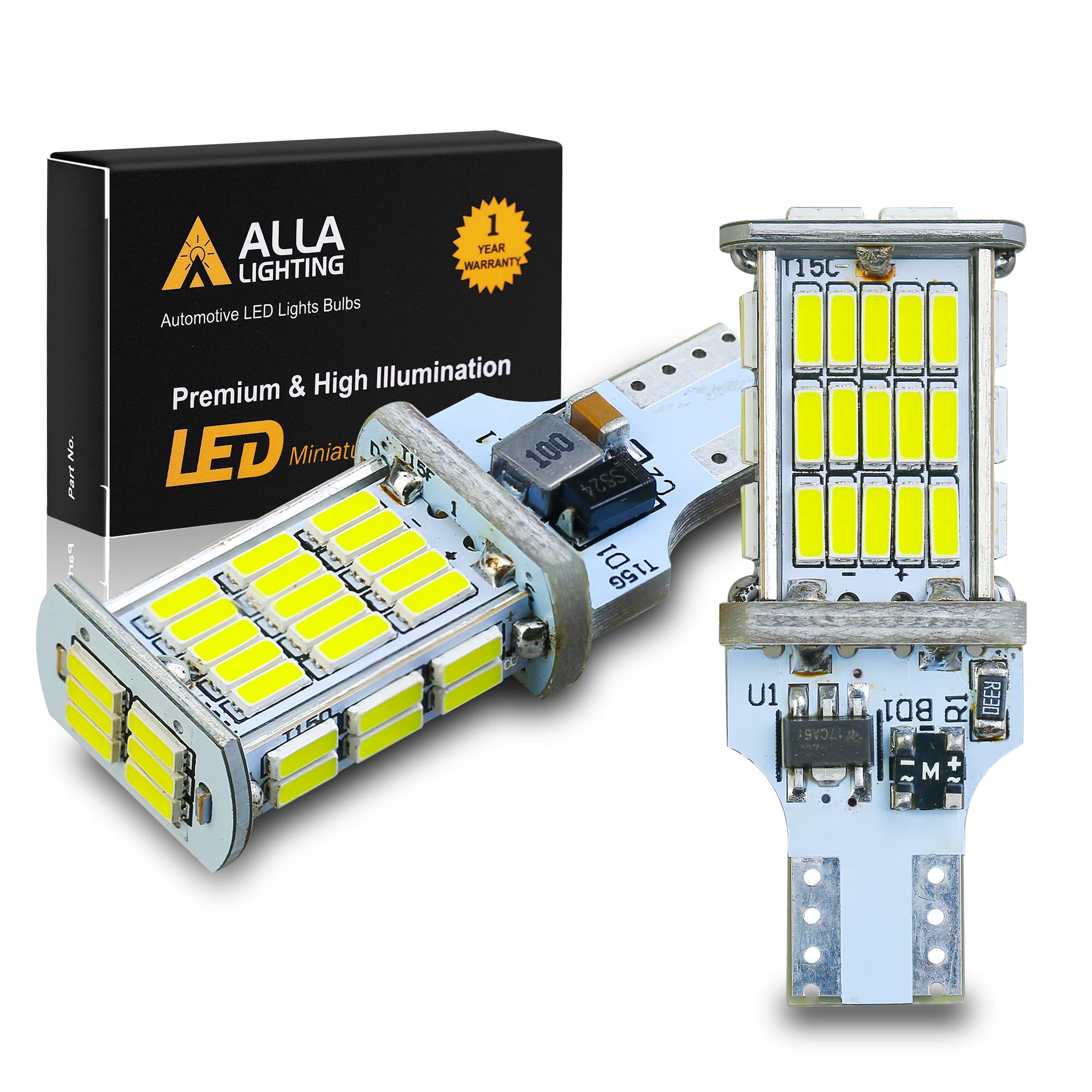 Alla Lighting Strobe LED Reverse Bulbs 2600lm T15 912 921 6000K White Model Alla-STR-921-4014-48W for Cars Trucks RVs SUVs