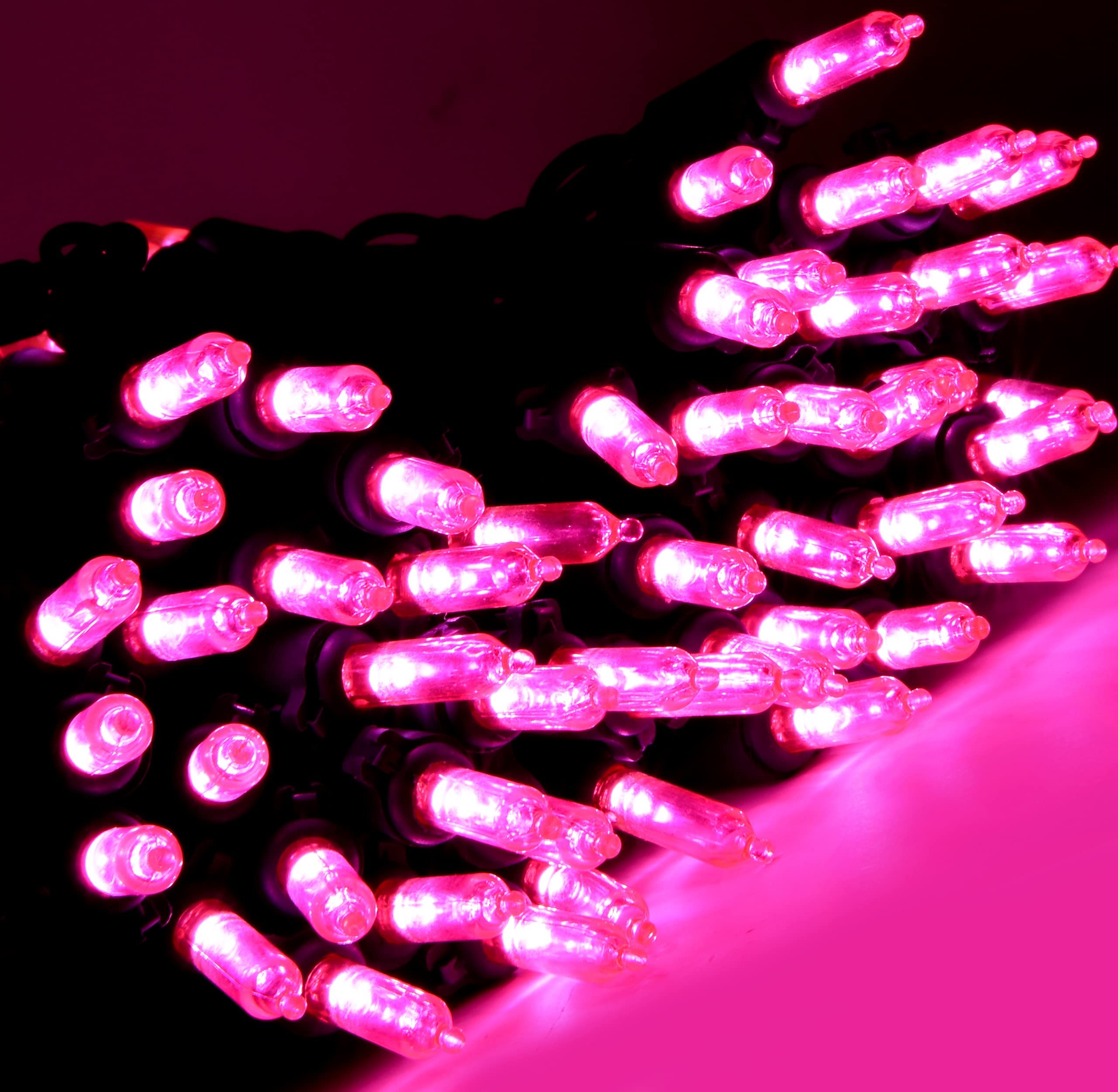 Holiday Essence - Pink Led Christmas String 100 Mini Fairy Lights Set, Green Wire 26.9 Ft Traditional Valentines Easter Holiday