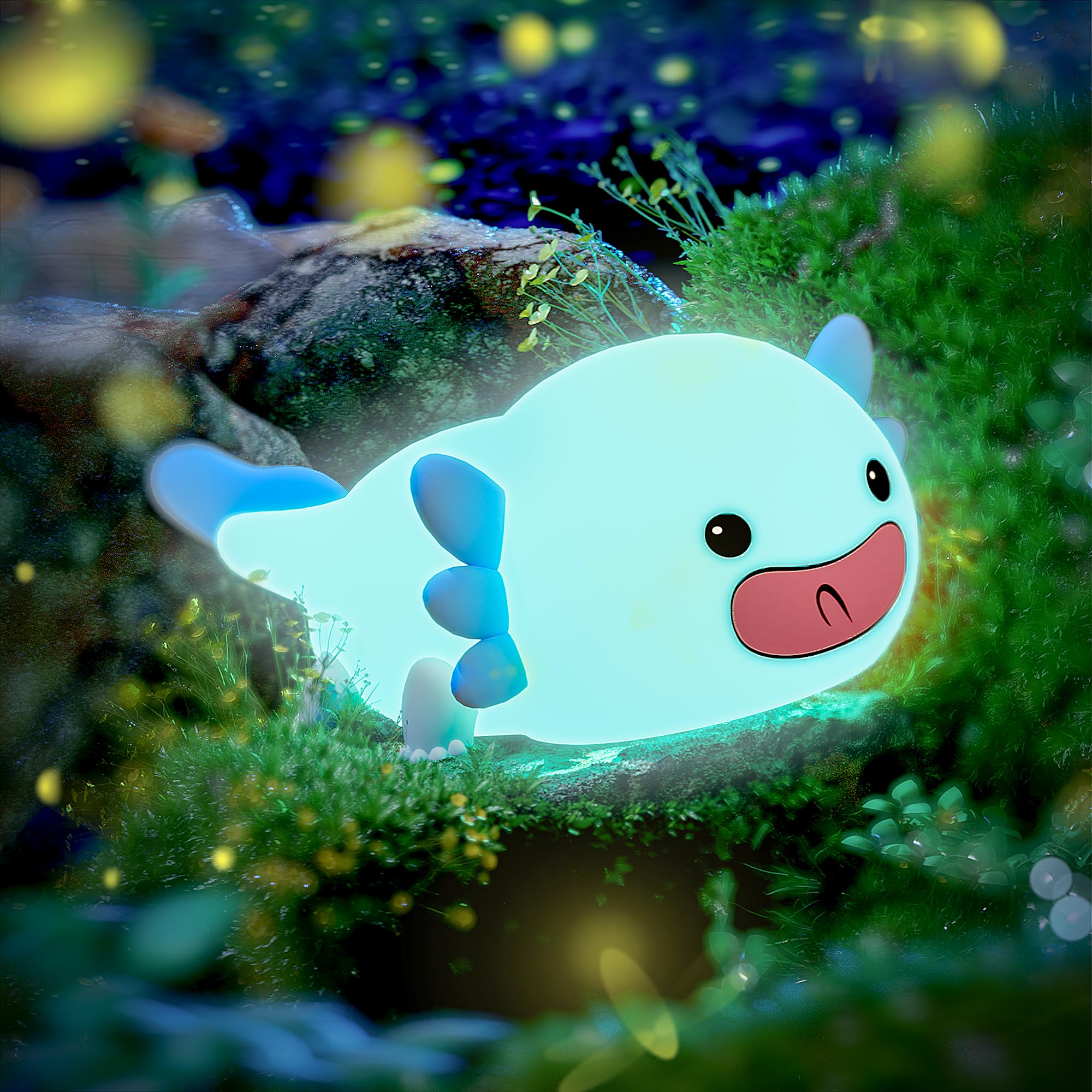 Uneede Blue Axolotl Night Light For Kids,Animal Silicone Nursery Night Lamp, Rechargeable Table Lamp Bedside Lamp,Cute Room Decor Night Light For Bedroom,Living Room,Dining,Desk Decorations,Gift