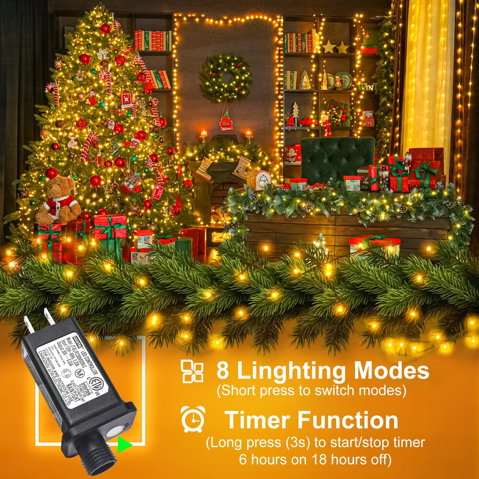Christmas Lights Outdoor, 66Ft 200 Led Christmas String Lights With 8 Modes Waterproof, Plug In Connectable Twinkle Light Green