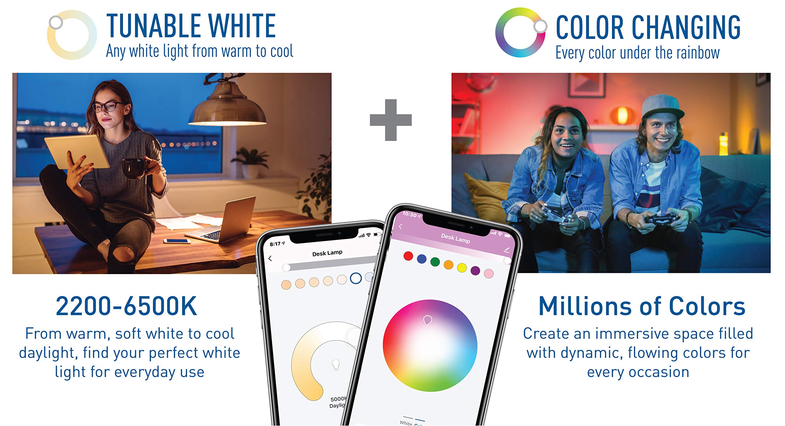 Cree Lighting Connected Max Smart LED Bulb, Tunable White + Color, Pack of 4, Model CMPAR38-120W-AL-9ACK-MP, Compatible with Alexa & Google