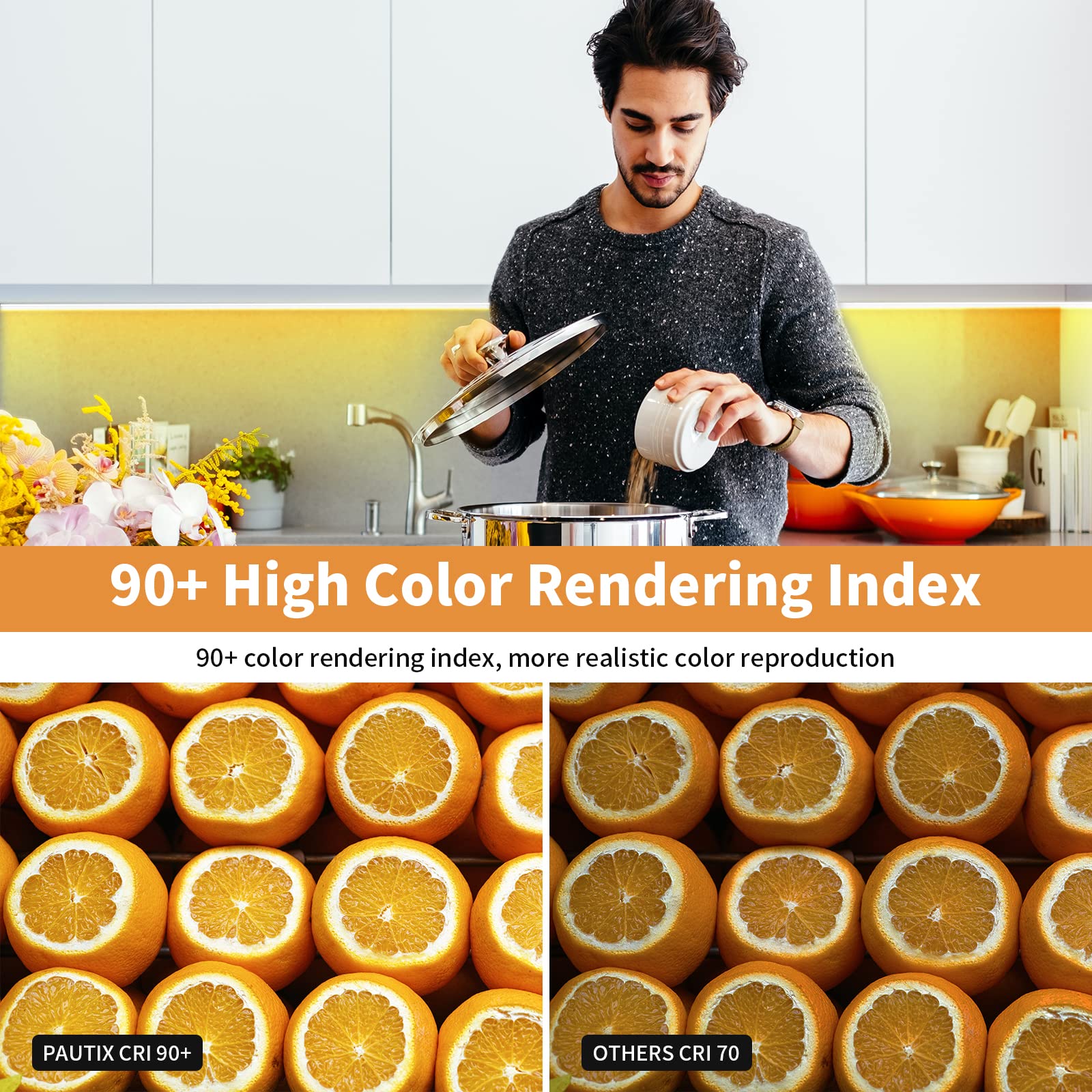 Cob Led Strip Warm White 3000K Ip65 Dc12V,Pautix 18Ft/5.5M 2772Leds Cri90+ Flexible Led Tape Lights For Cabinet Engineering Home