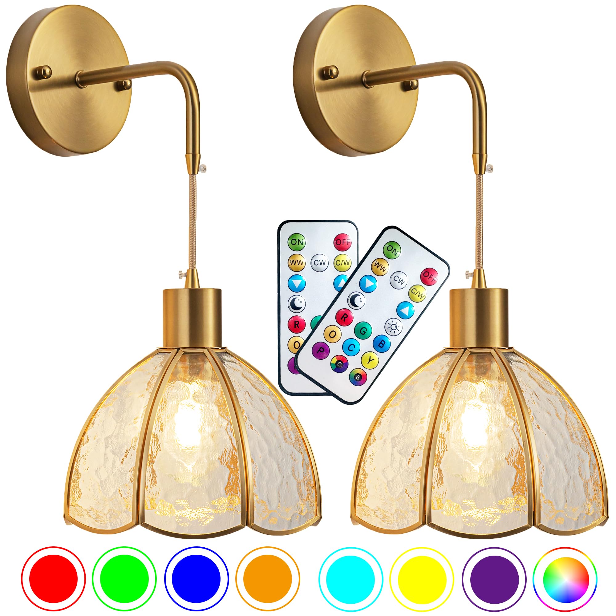 Vimhou Battery Operated Wall Sconces Set Of 2, Rgb Color Changing, Remote Control, Dimmable