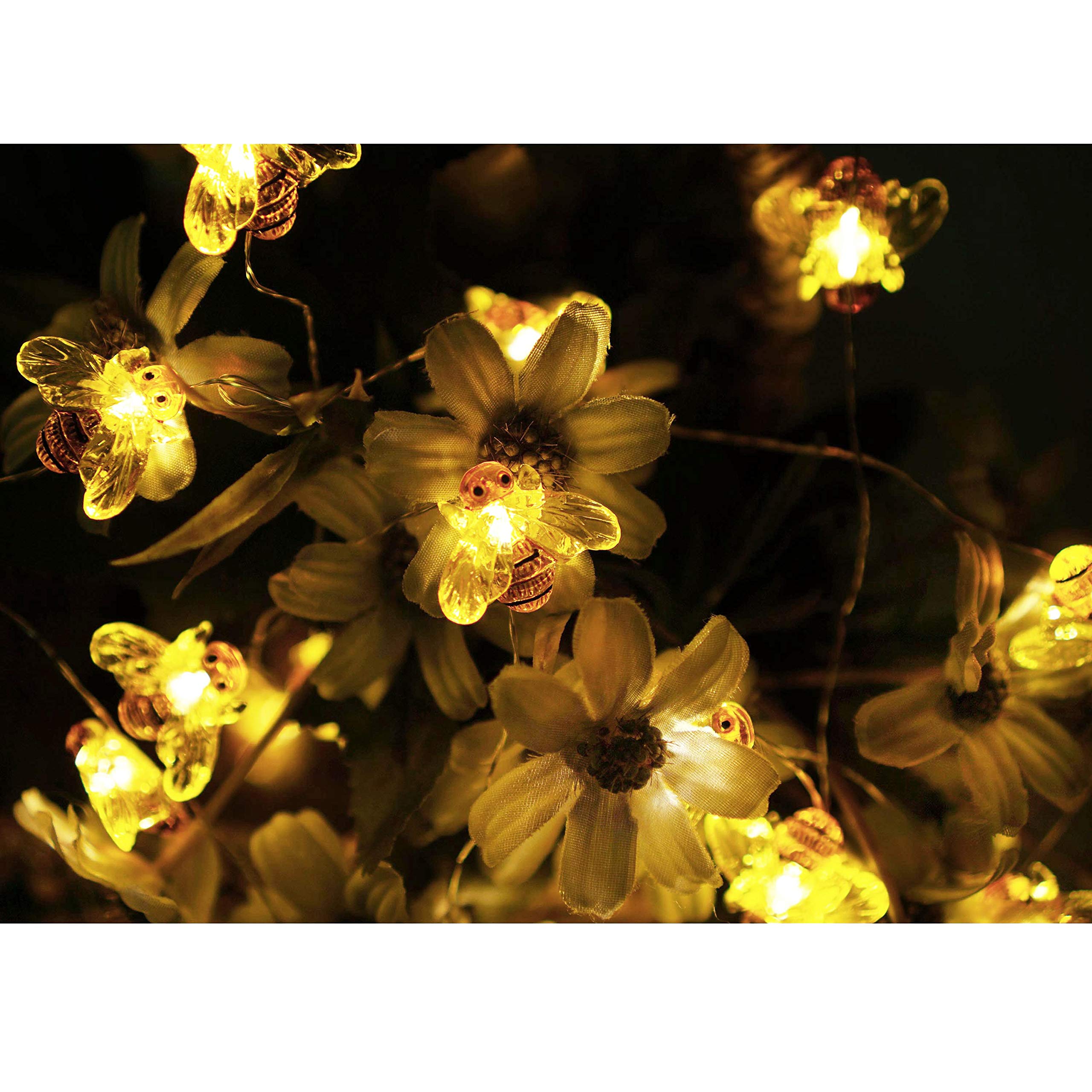NiniTe LIGHTS 40 LED Honeybee Fairy String Lights, Waterproof, Battery Operated, 8 Modes, Remote Control, Indoor/Outdoor