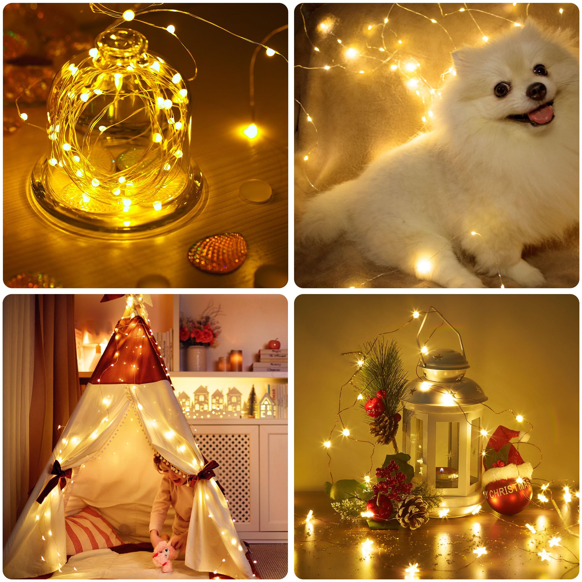 echosari Fairy Lights 2 Pack 16.4Ft 50 LEDs Warm White Copper Wire String Lights for Christmas Wedding Parties