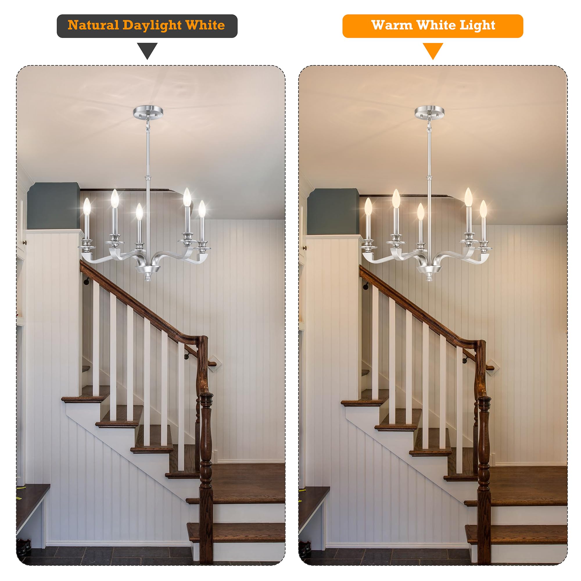 Senroyal Chandeliers For Dining Room, 5 Light Modern Chandelier Light Fixture Over Table, Brushed Nickel Farmhouse Candle Chande