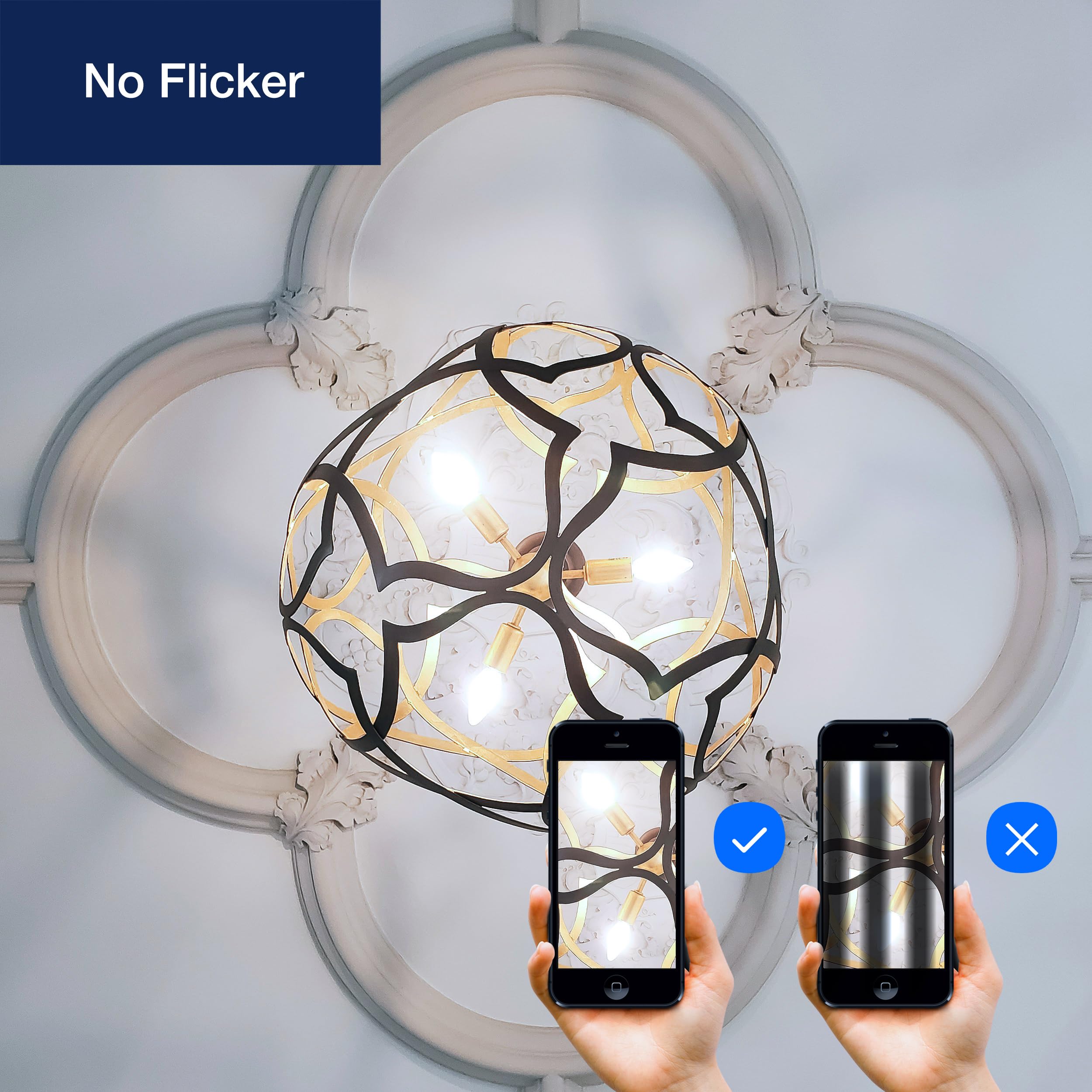 FLSNT Dimmable LED Candelabra Bulbs 60W Equivalent 550LM 5000K Daylight E26 Base 6 Pack Glass