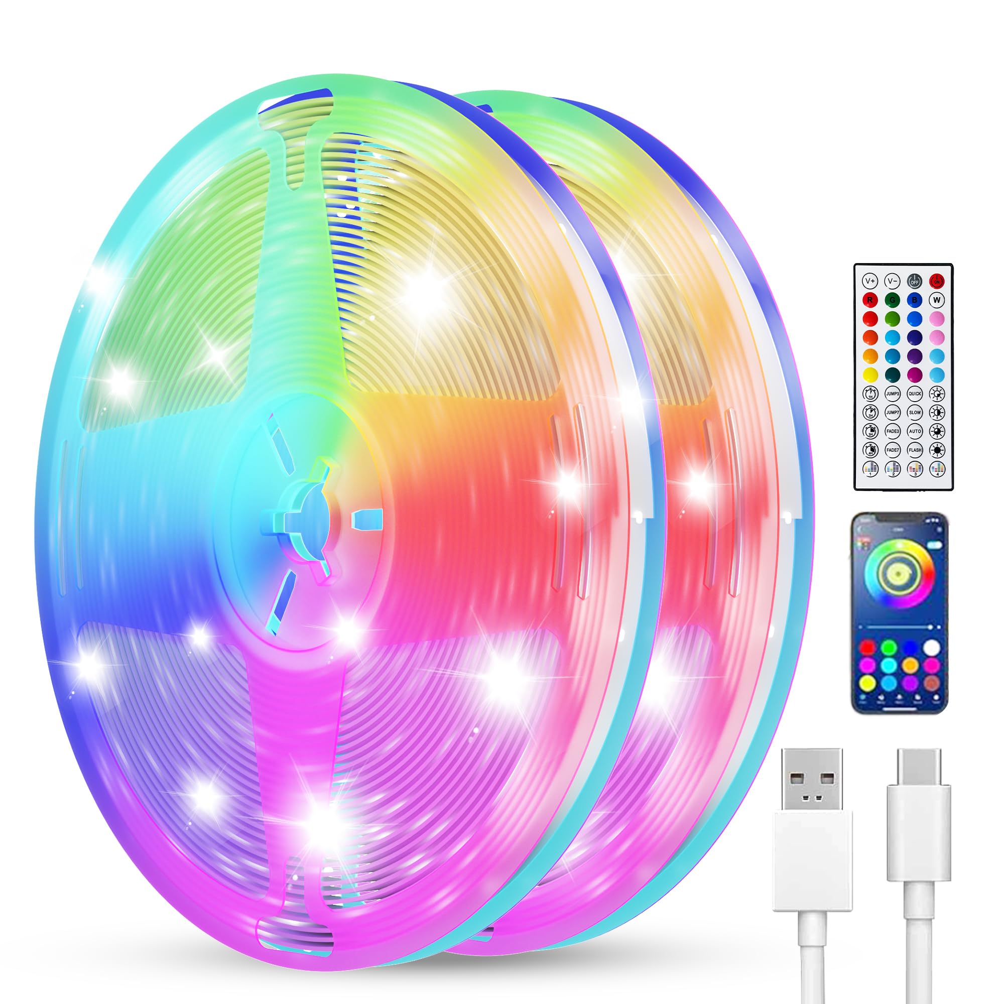 Smart Led Strip Lights 200Ft (2 Rolls Of 100 Ft) For Bedroom App Control Lighting Bedroom Rome Decor With Remote  Rgb Music Sync Color Changing Led Lights For Party Game Room