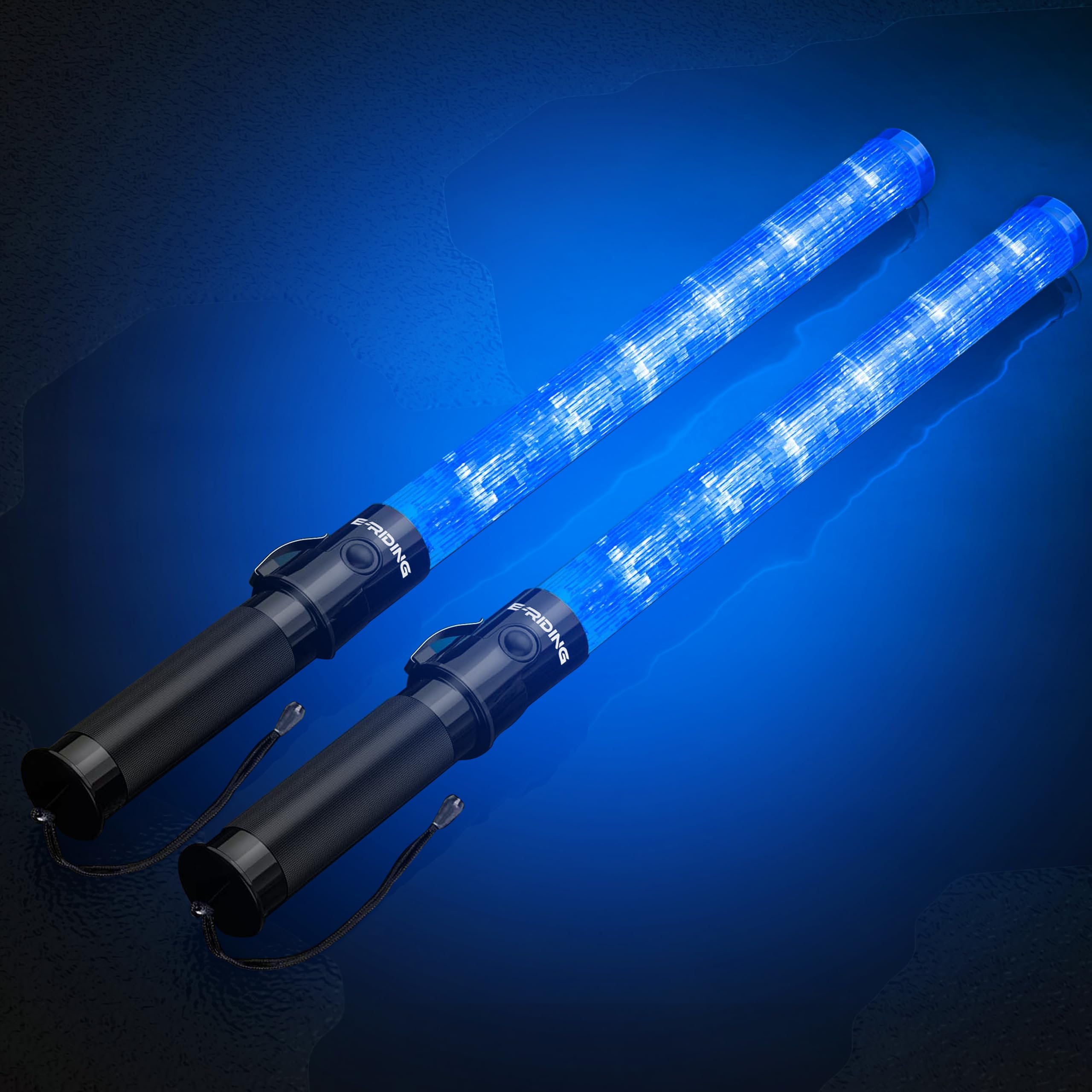E-riding 2 Pieces Blue Traffic Wand, 21 inch Signal Traffic Safety Baton Multifunction with 2 Flashing Modes, Using 2 C-Size Bat