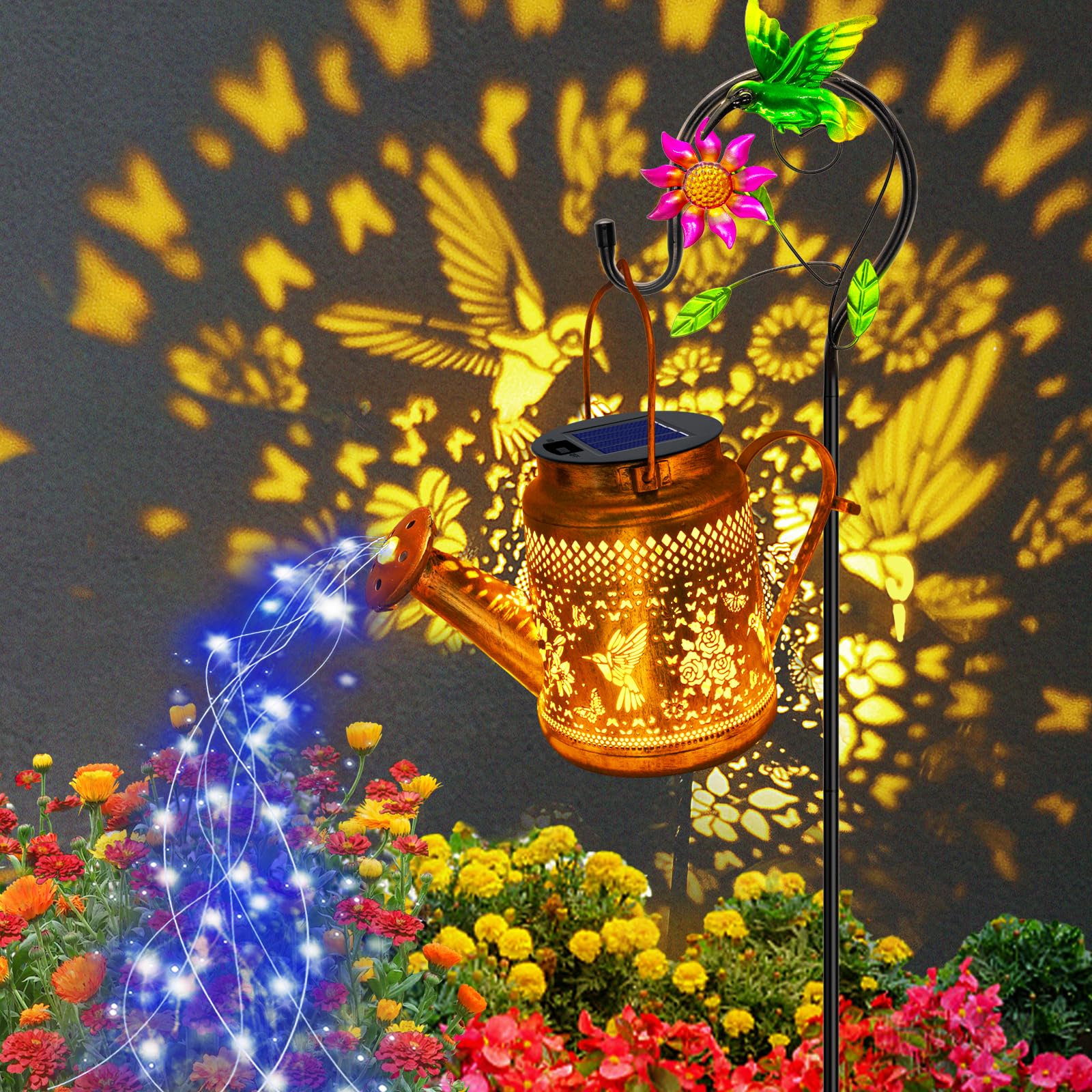 Solar Lanterns Outdoor Waterproof, Hummingbird Watering Can Garden Decor, Hanging Solar Path Lights Yard Art, Outside Patio Deco