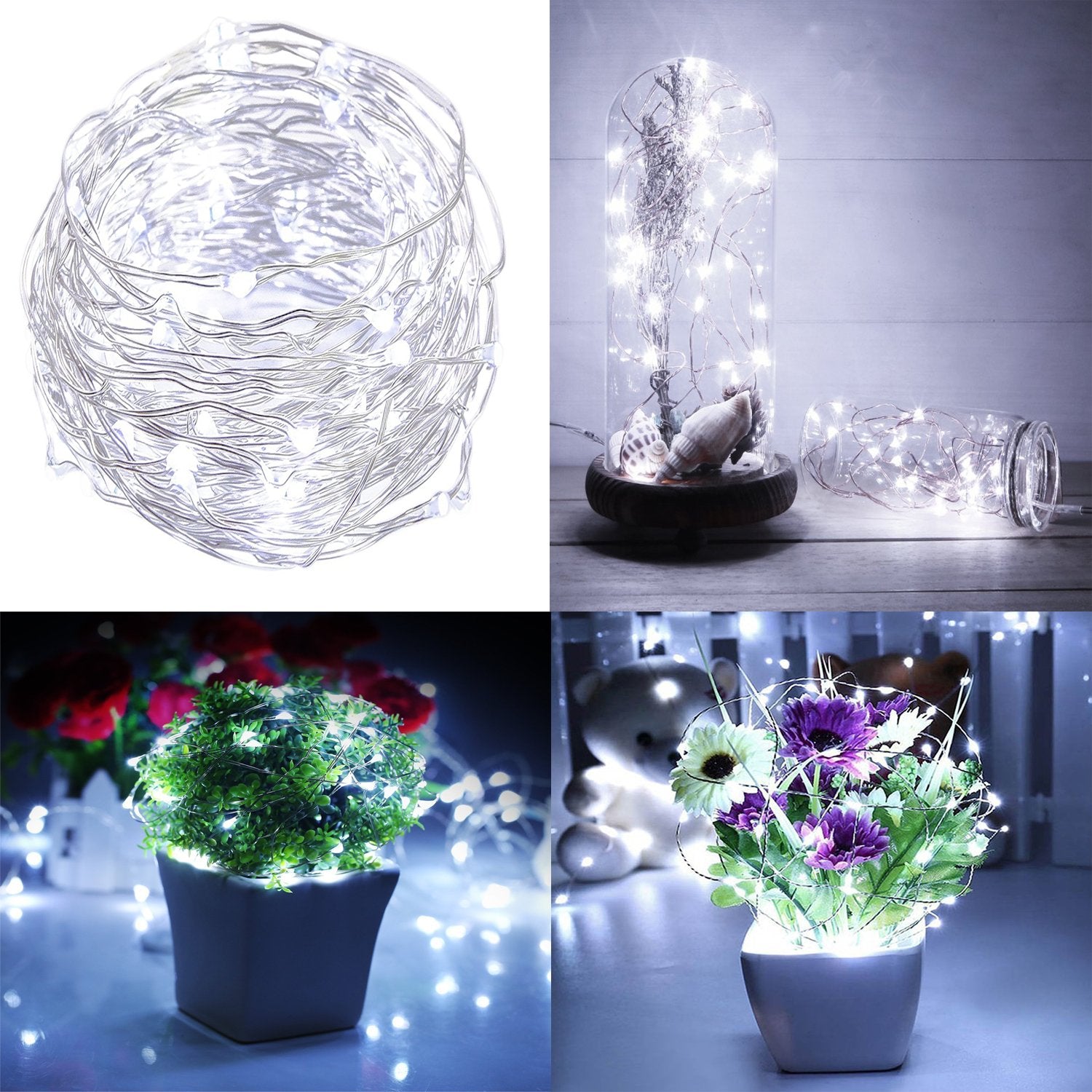 BXROIU Fairy Lights, 6 Pack, 20 LEDs, 6.6Ft Micro Silver Wire, Battery Operated, Cool White, Perfect for Bedroom, Christmas & Wedding Decor