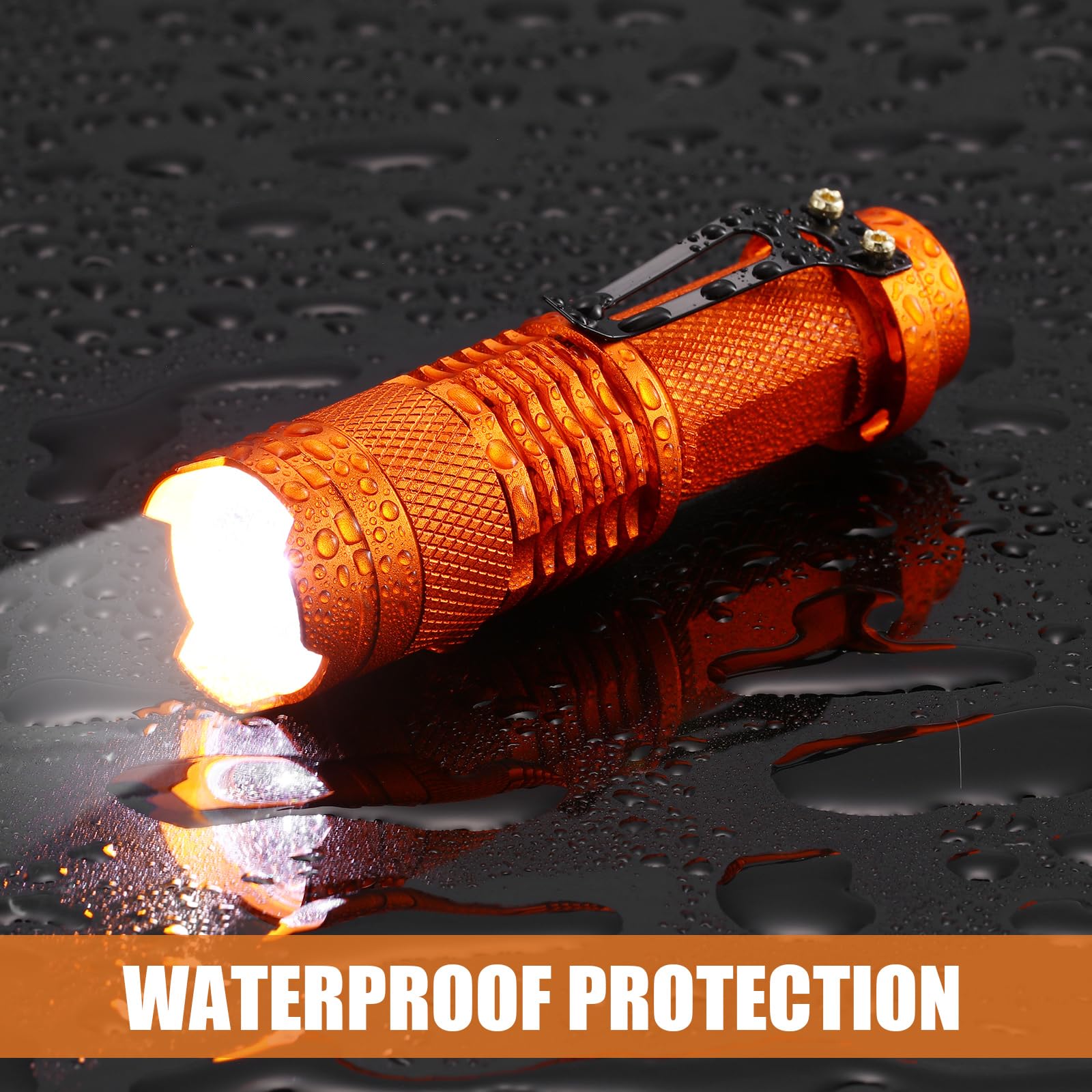 Fumete LED Flashlight Mini Tactical Torch, 3 Modes, Water Resistant, 3.58 x 0.98 inches, Orange, Aluminum Alloy