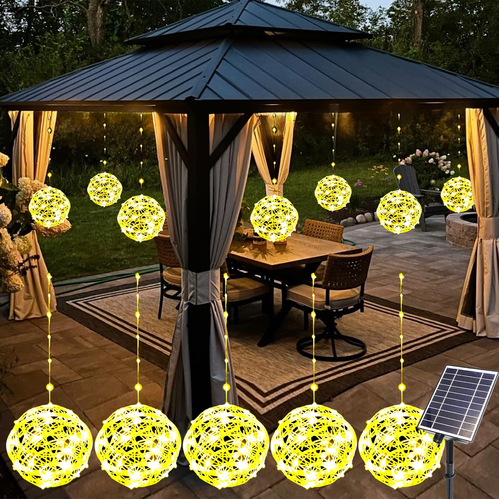Solar Christmas Ball Lights for Tree Outdoor, 5 Pack 200LED Globe Lights Waterproof, 8 Modes Solar Sphere String Lights Outside 