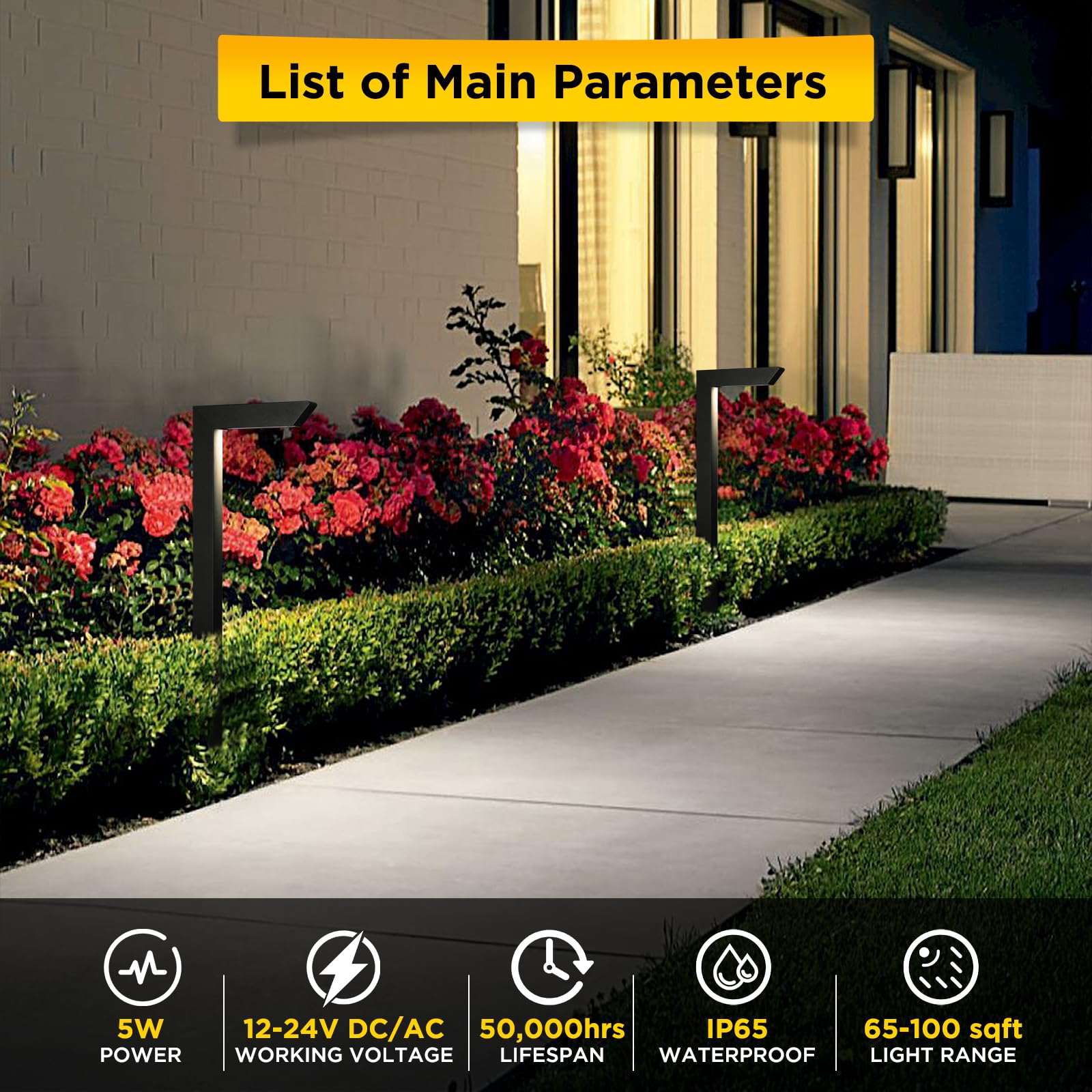 Gardencoin 3CCT LED Landscape Pathway Light, 12V, Aluminum, Black, Model APS-9303, 12 Pack, Selectable 3000K/4000K