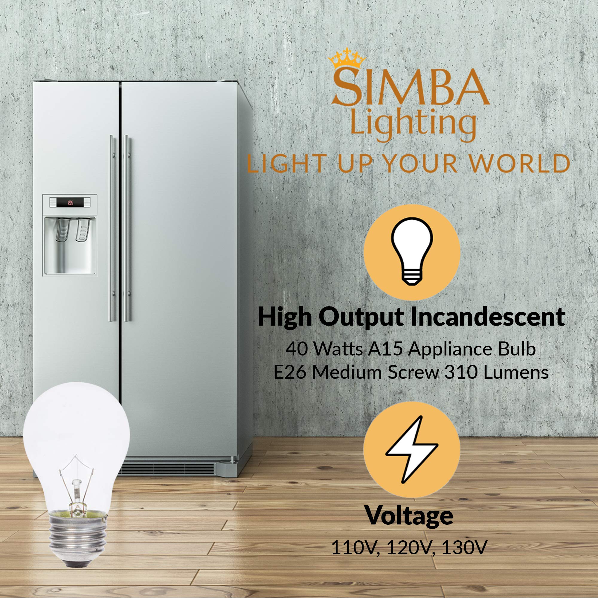 Simba Lighting A15 40W Incandescent Light Bulb, 6 Pack, Dimmable, 2700K Warm White, Clear Glass, E26 Base, for Refrigerators and O