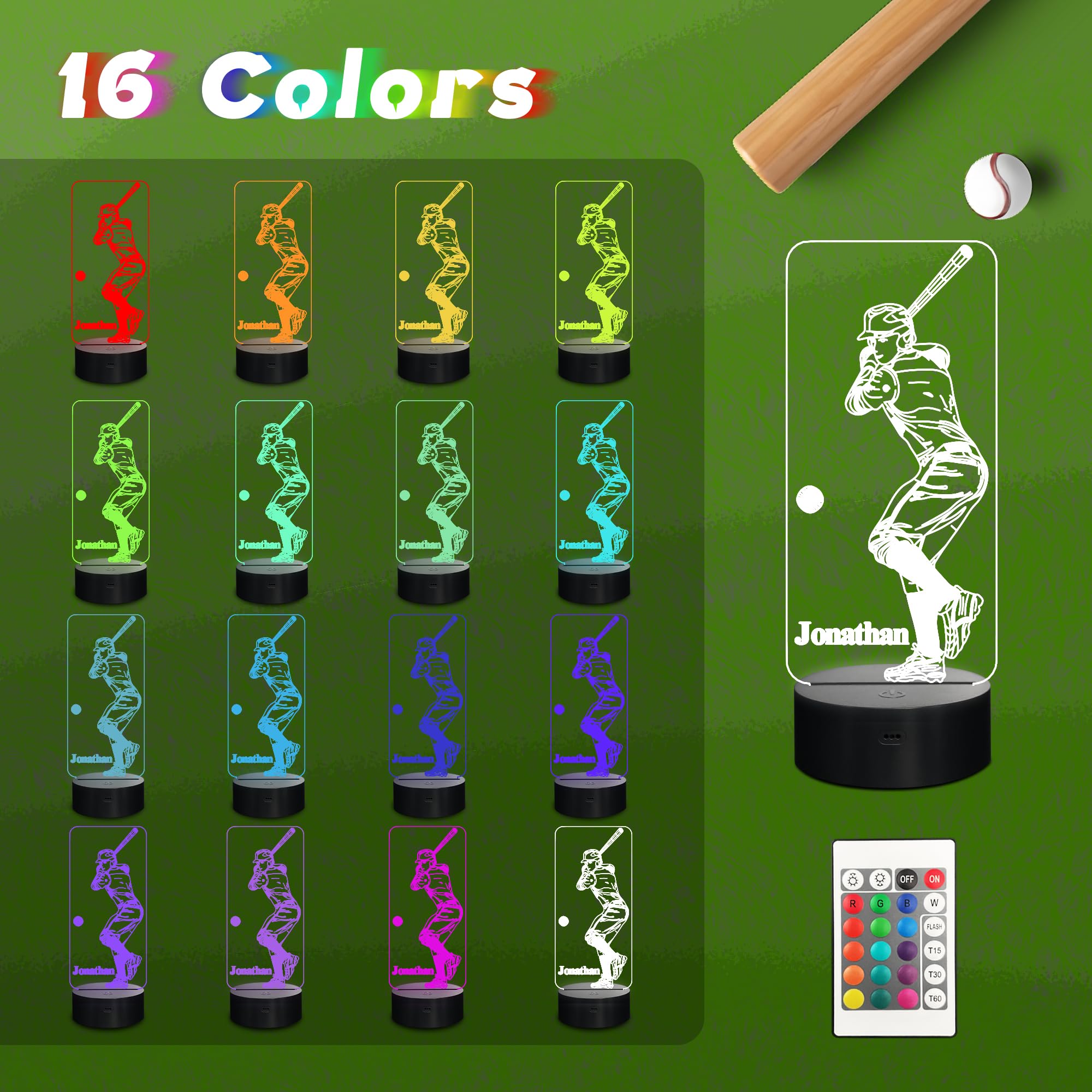 CoolGift Mart Baseball Night Light, 3D LED Optical Illusion Lamp with Remote Control and Timer, Christmas and Birthday Baseball