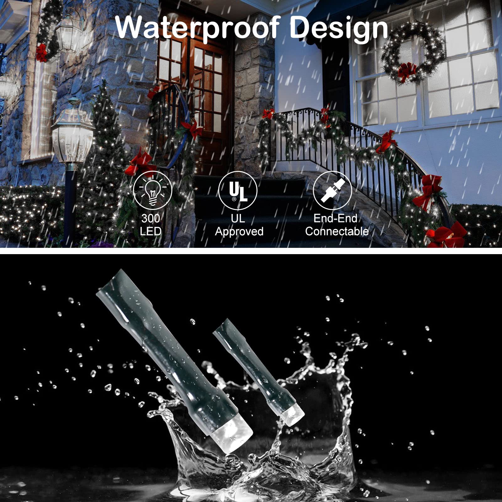 Blctec Christmas Lights 300 Led 108Ft, Christmas String Lights With 8 Modes, Connectable Plug In, Ip44 Waterproof, Ul Listed And