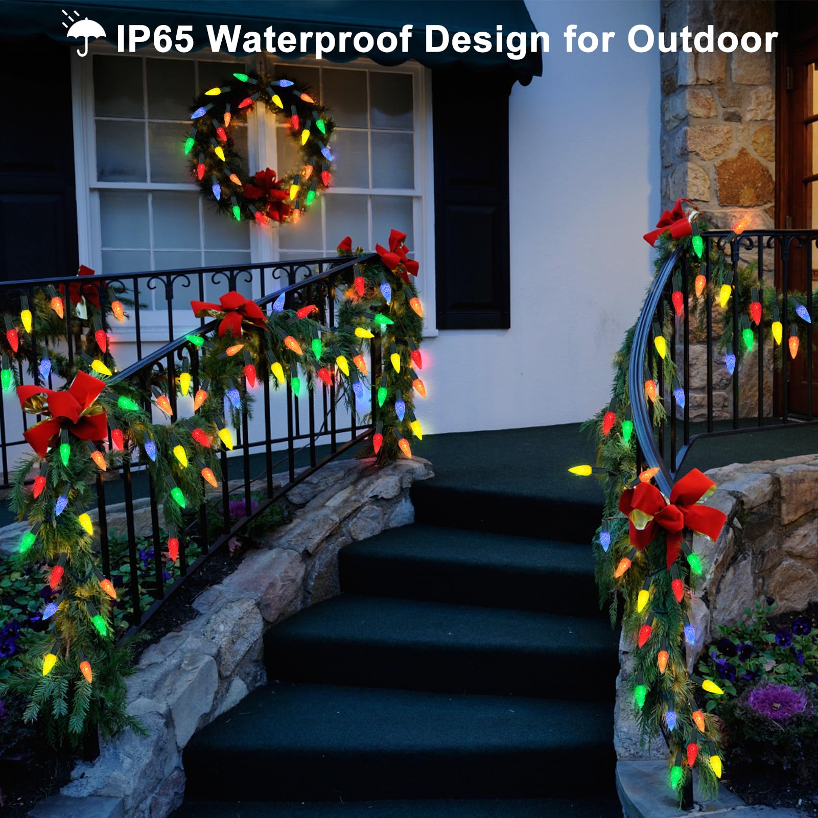 Dbfairy 2Packs C6 Battery Operated Christmas Lights,16.4Ft Strawberry String Light With Timer 8 Lights Modes,Multicolor Battery