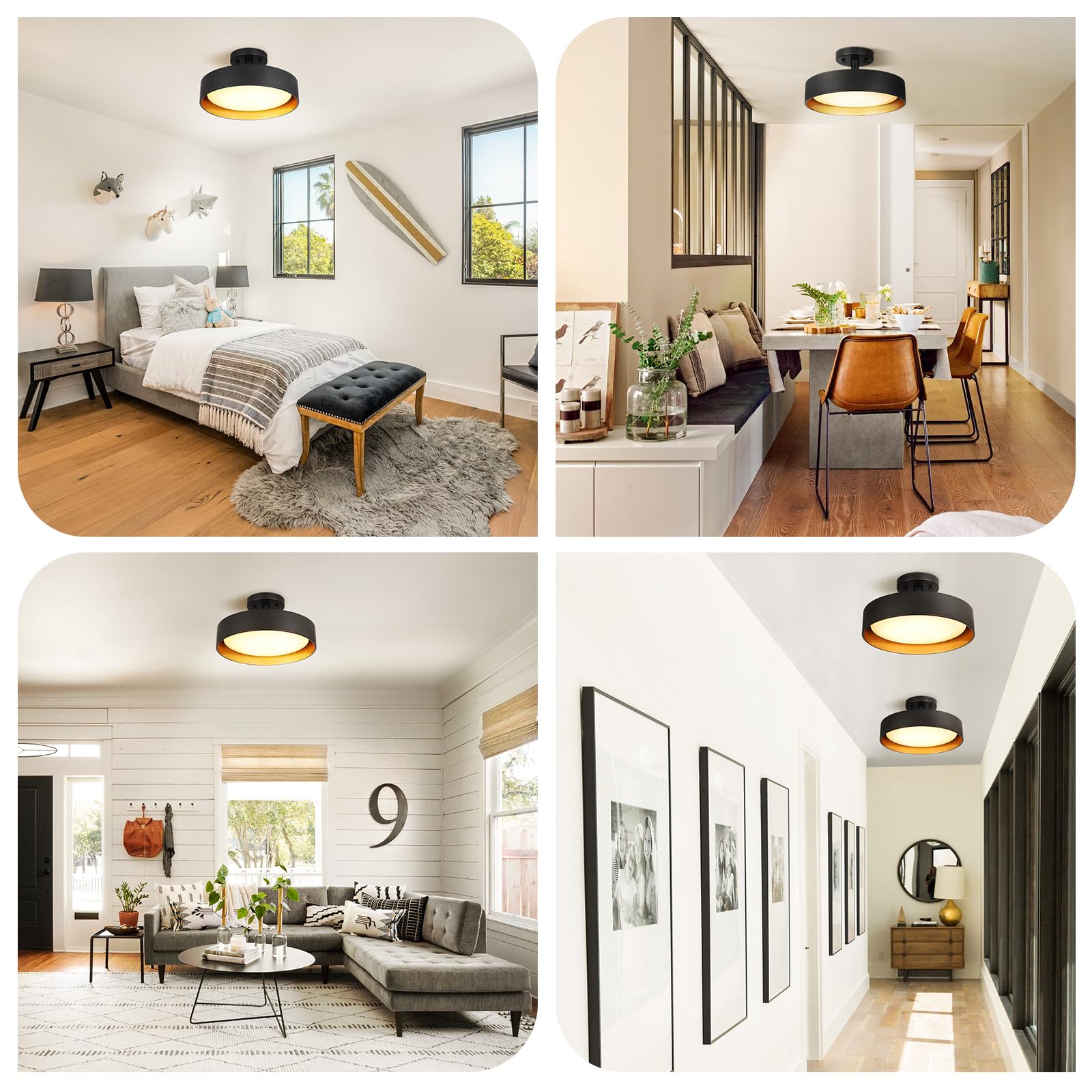 Sunrider Industrial Semi Flush Mount Led Ceiling Light Fixture, 12 Inch 25W 2000Lm, 4000K Neutral White, Dimmable Pendant Lamp F