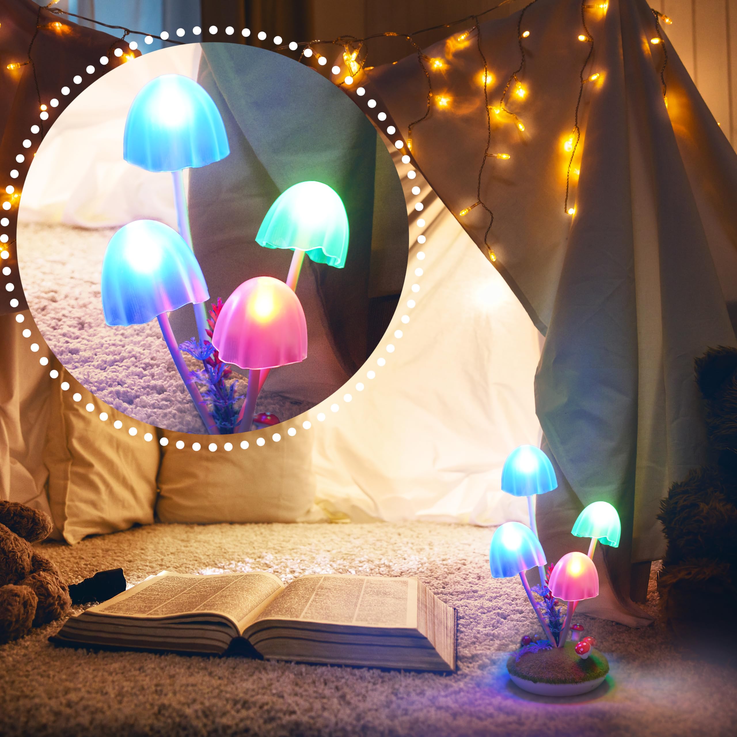 Mushroom Night Light For Kids, Wonderland Mushroom Lamp Decor, 22 Colors & 19 Lighting Effects Small Table Bedside Lights With R