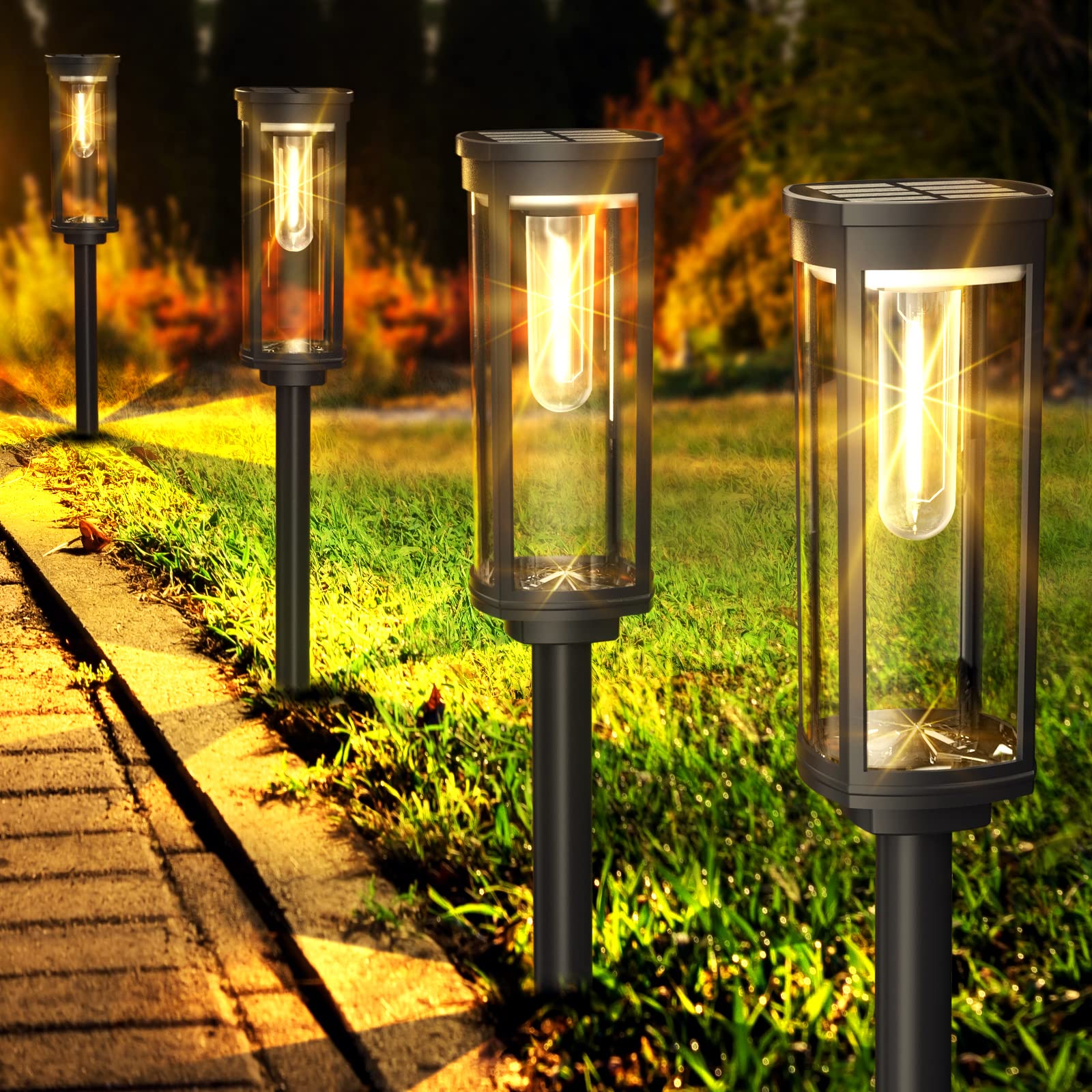 Coxseni Solar Pathway Lights 6 Pack, Waterproof Warm White Solar Landscape Lights For Yard