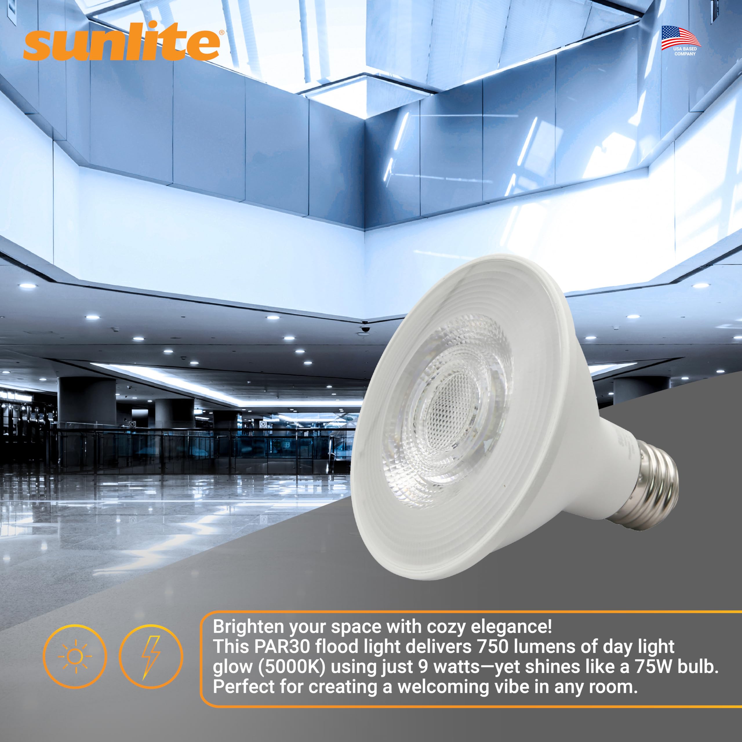 Sunlite Reflector Par30 Led Bulb  Spotlight  9W (75W=)  750 Lmns  Medium E26 Base  90 Cri  Dimmable  Decorative Track Lighting Use  Etl  Title-20 Compliant  Bulk  24 Pack  50K-Daylight